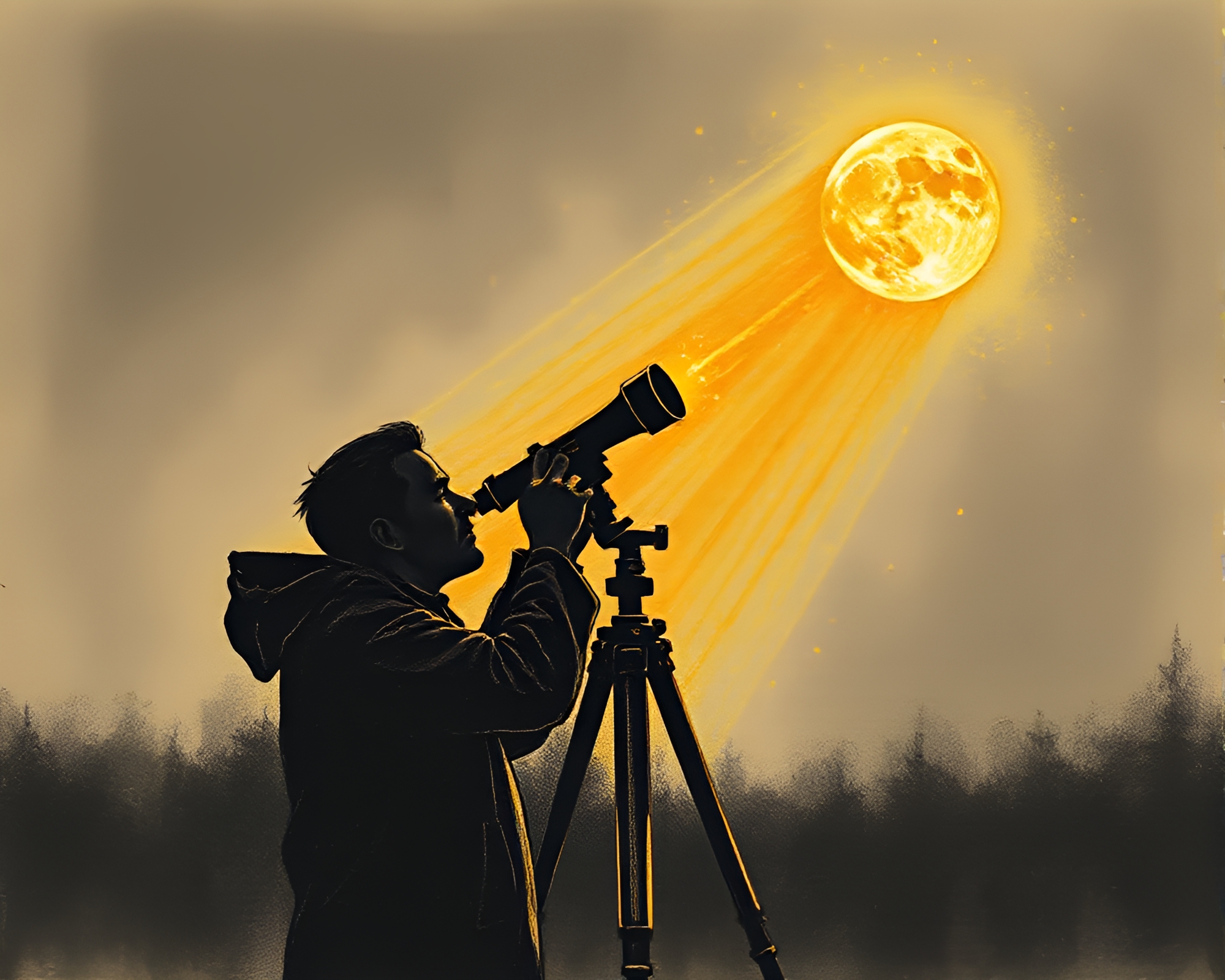 Brass Telescope Silhouette with Gold Foil Highlights – free AI stock image
