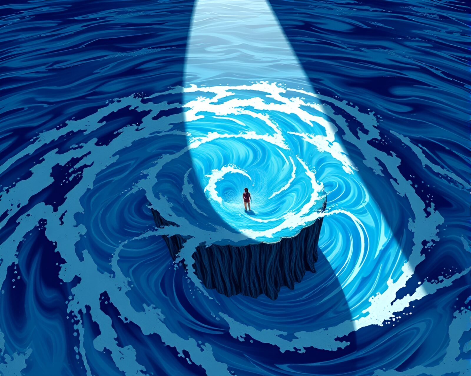 Intriguing op art whirlpool island with attic shadow mood