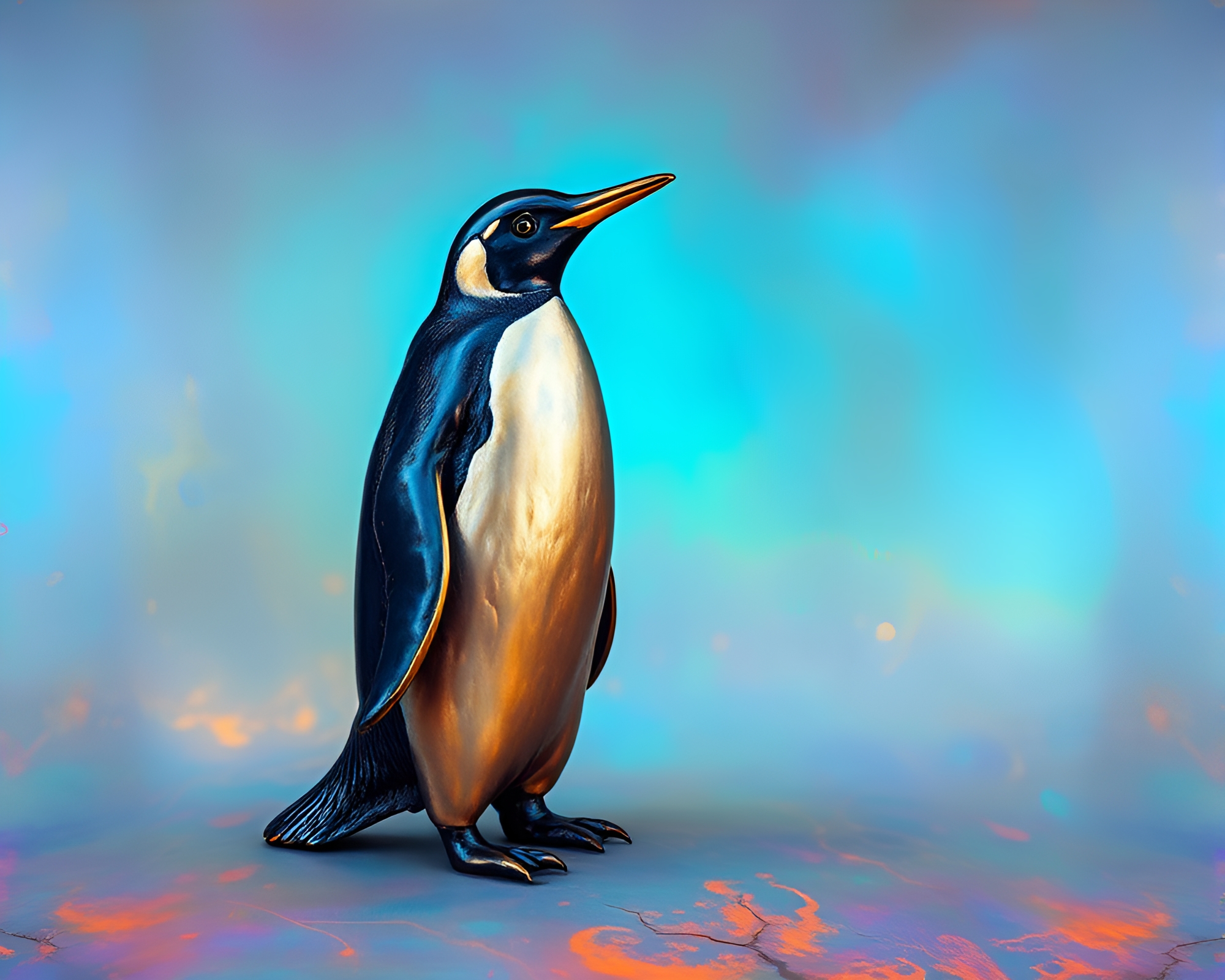 Bronze Penguin Aurora Kinetic Art – free AI stock image