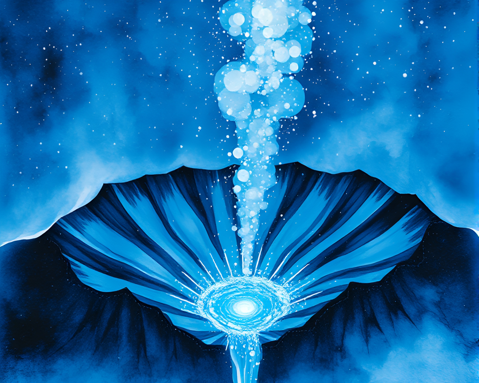 Arctic Blue Volcano Crater Hologram Specks – free AI stock image