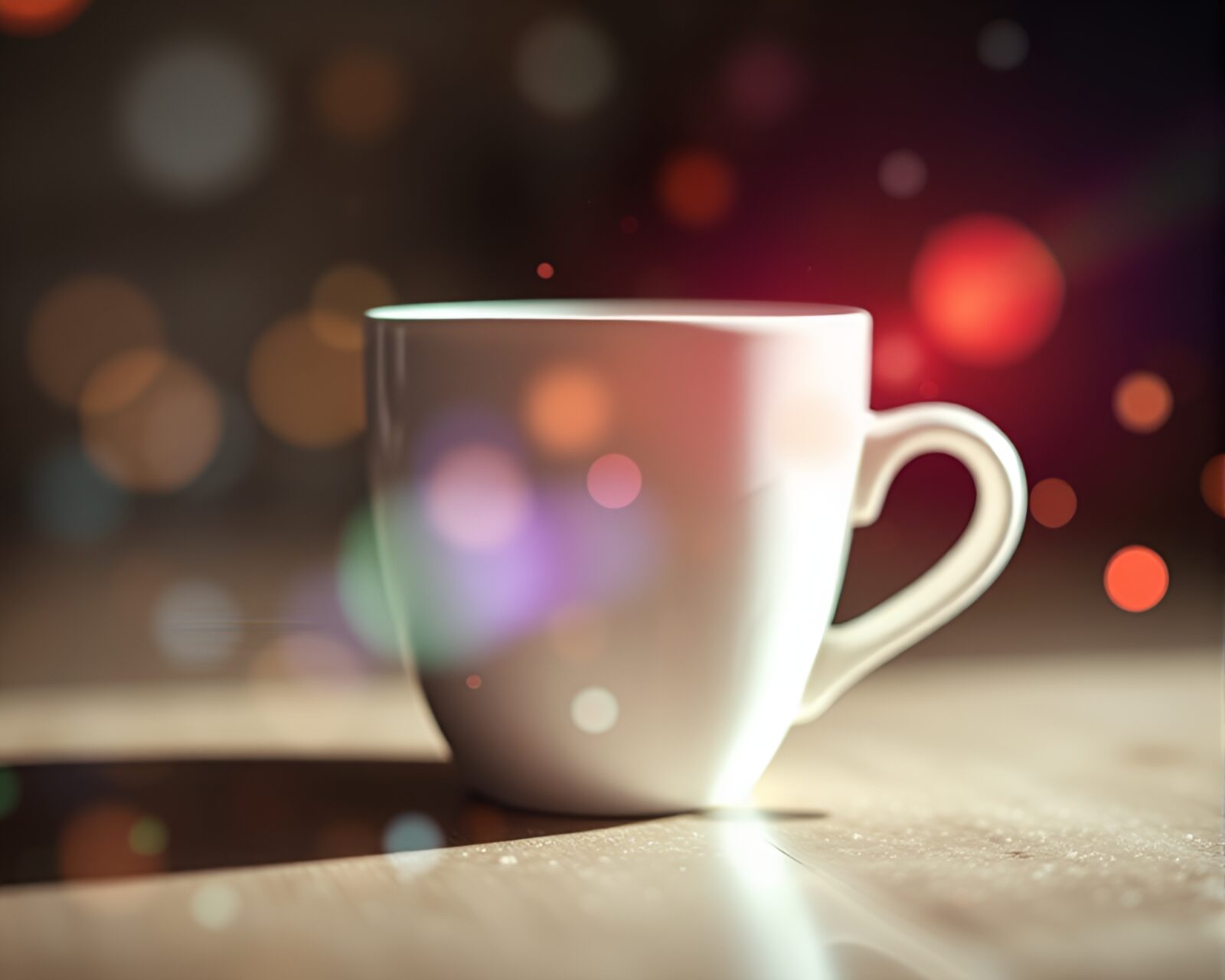 Soft focus image of coffee cup amidst acrylic spatter