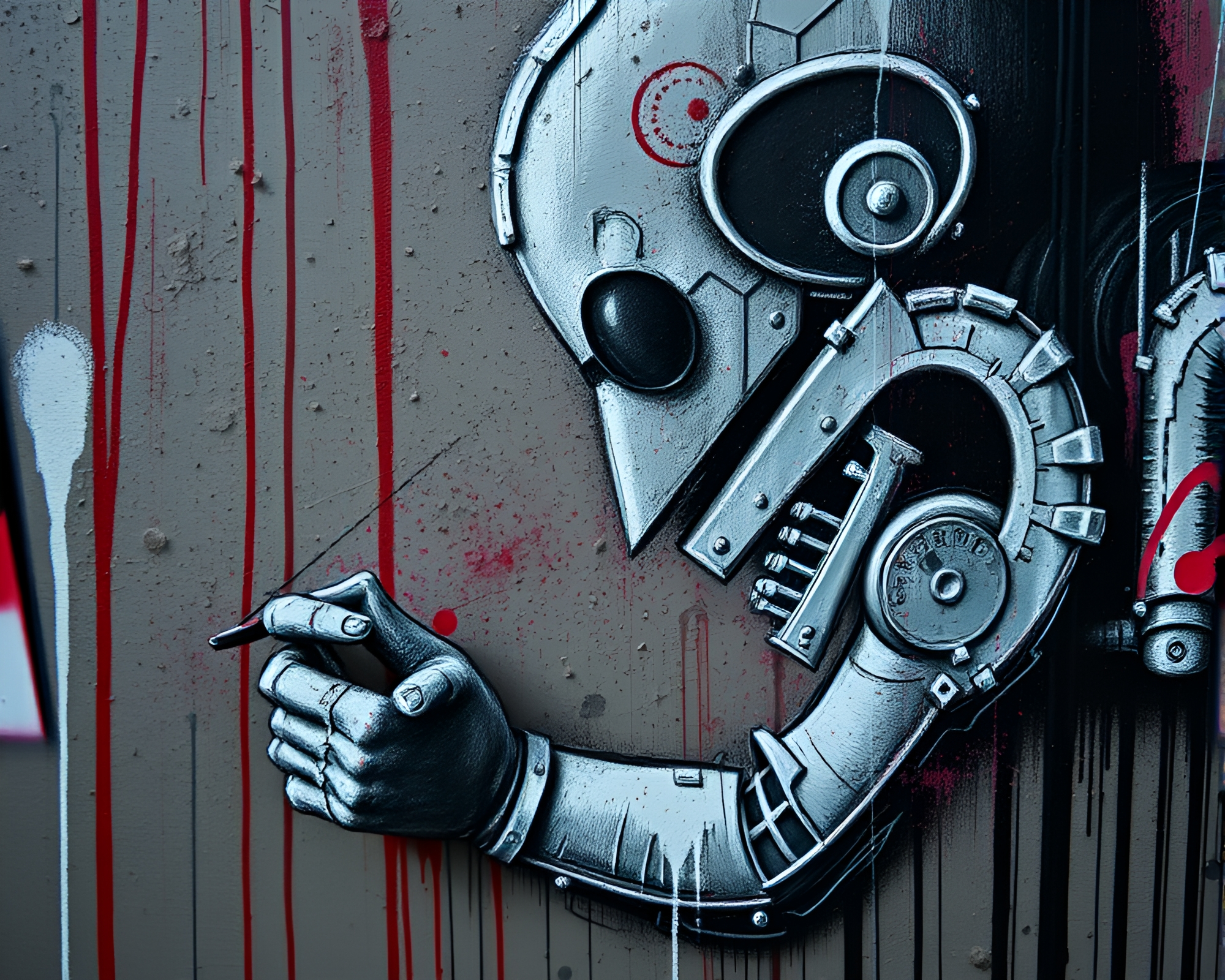 Mechanical Cyborg Being Hatched in Urban Graffiti Setting – free AI stock image