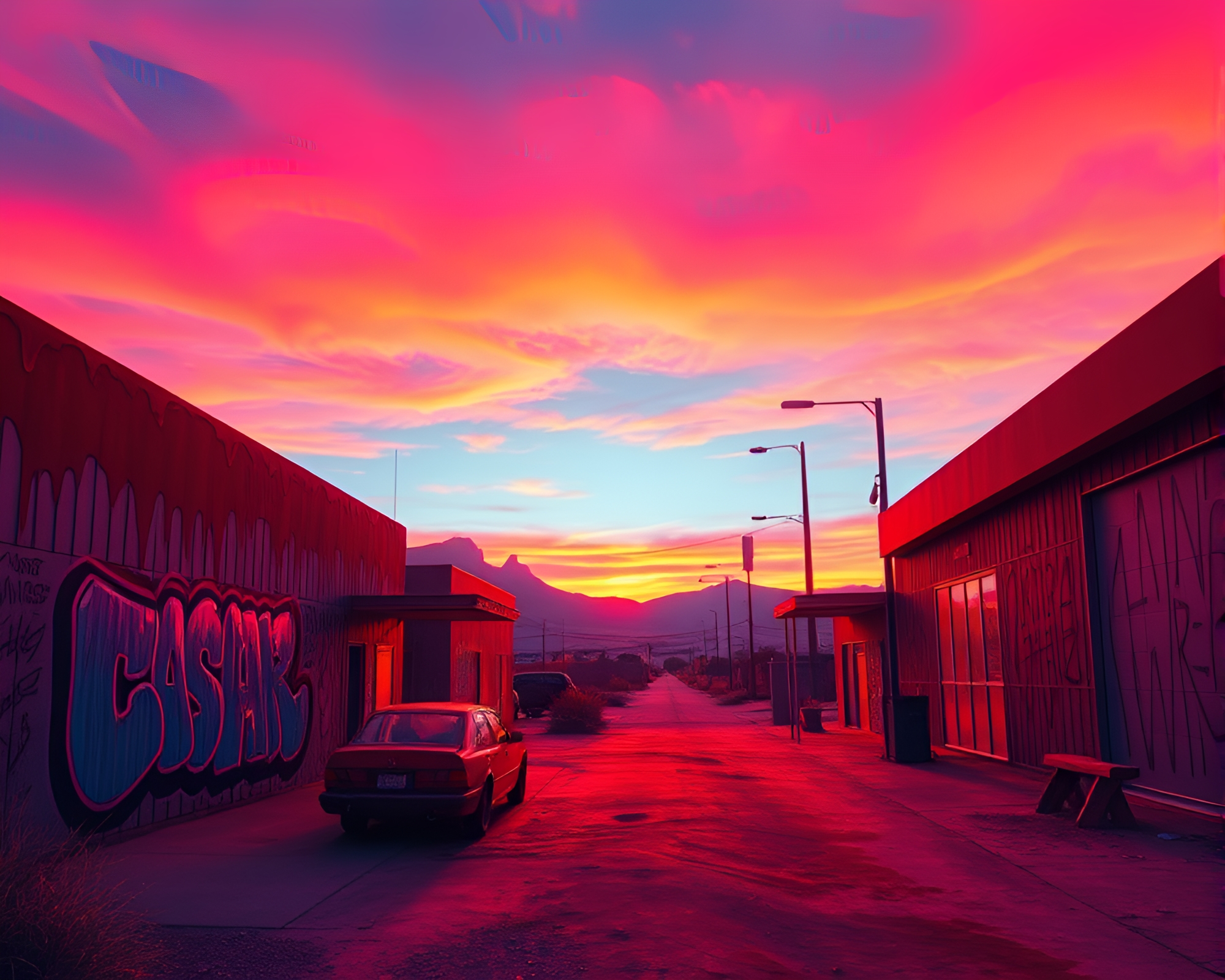 Graffiti Mirage at Golden Dusk – free AI stock image