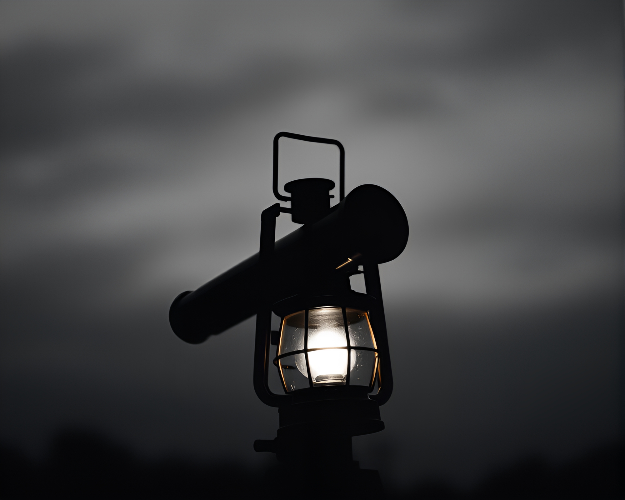 Brass telescope silhouette under lantern light – free AI stock image