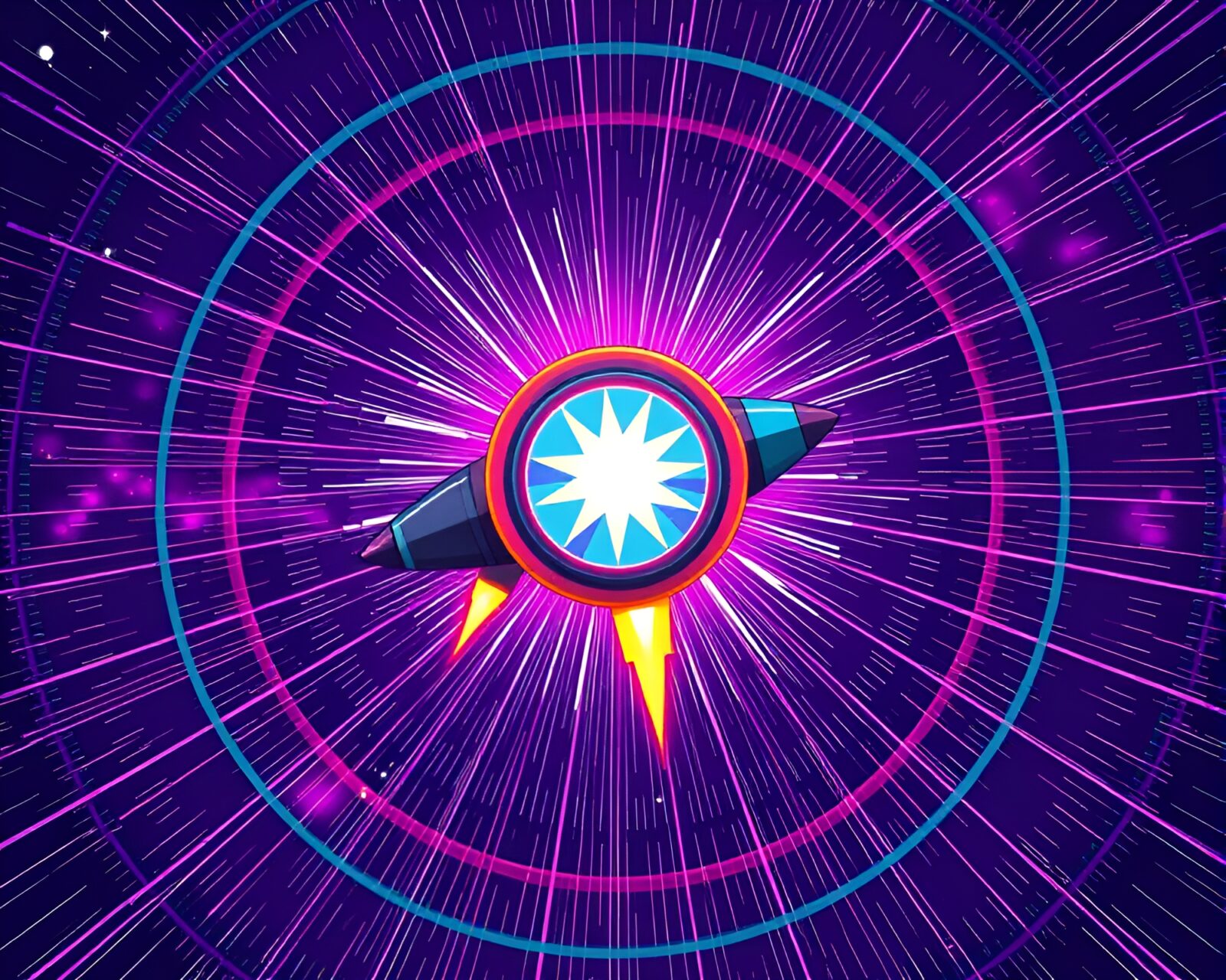 Intricate concentric circles framing character with jetpack in anime style