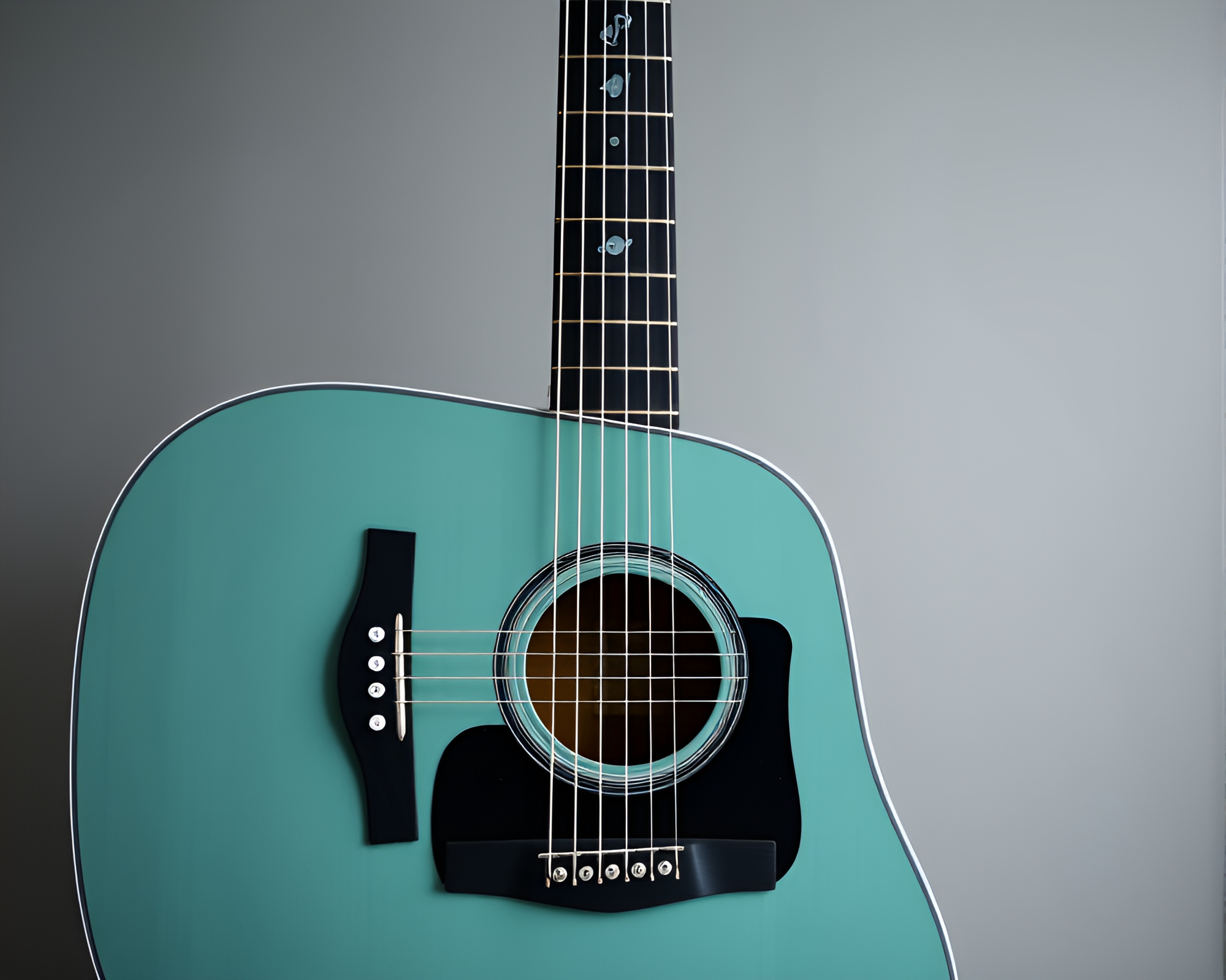 Soothing Guitar Melody in Monochrome Teal Frame – free AI stock image