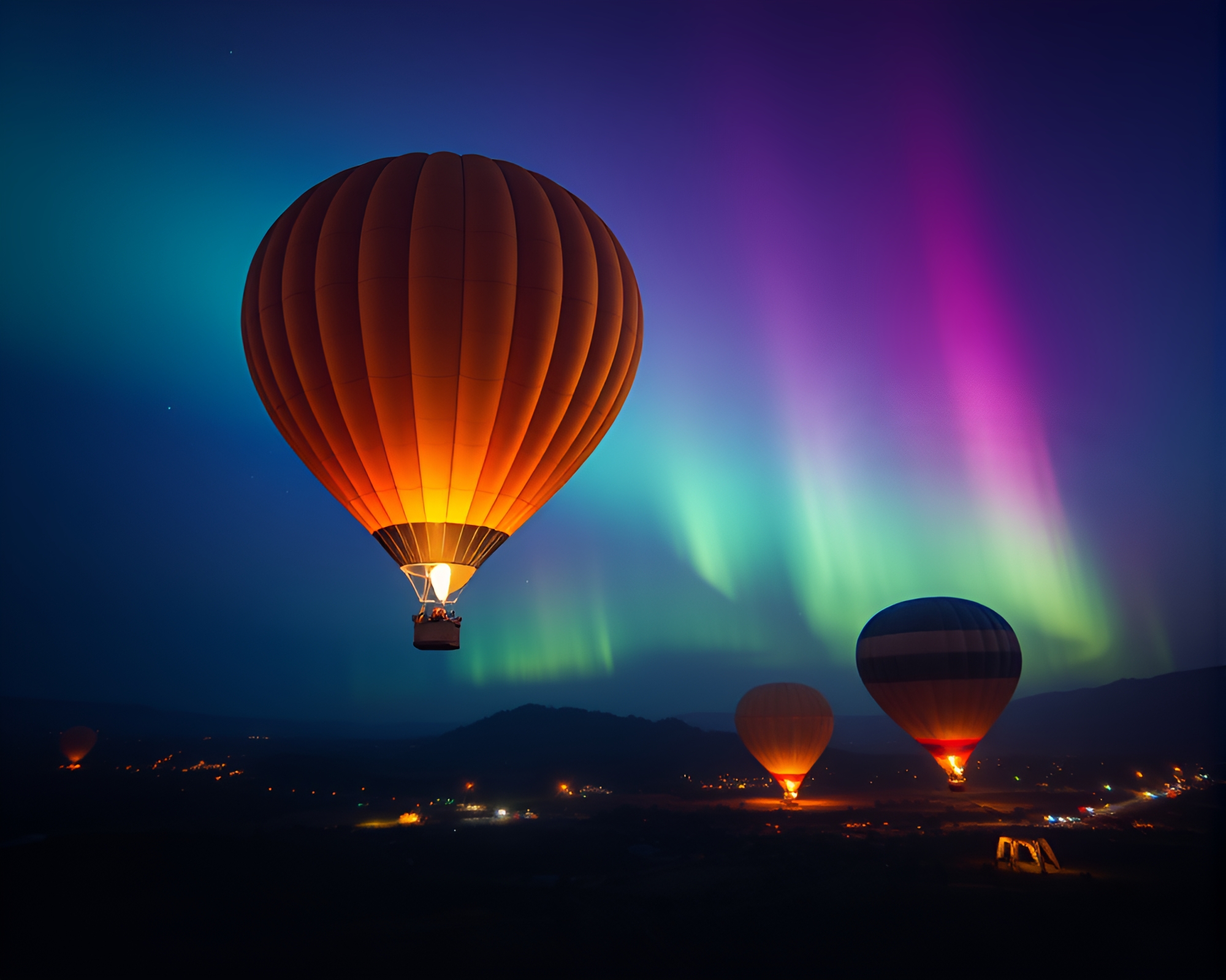 Aurora Sky Hot Air Balloon Stereograph – free AI stock image