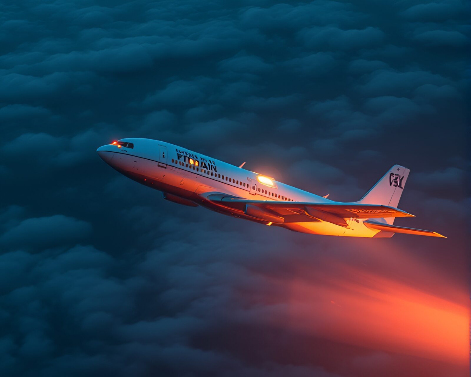 Airplane in bright light with artistic hatching effects