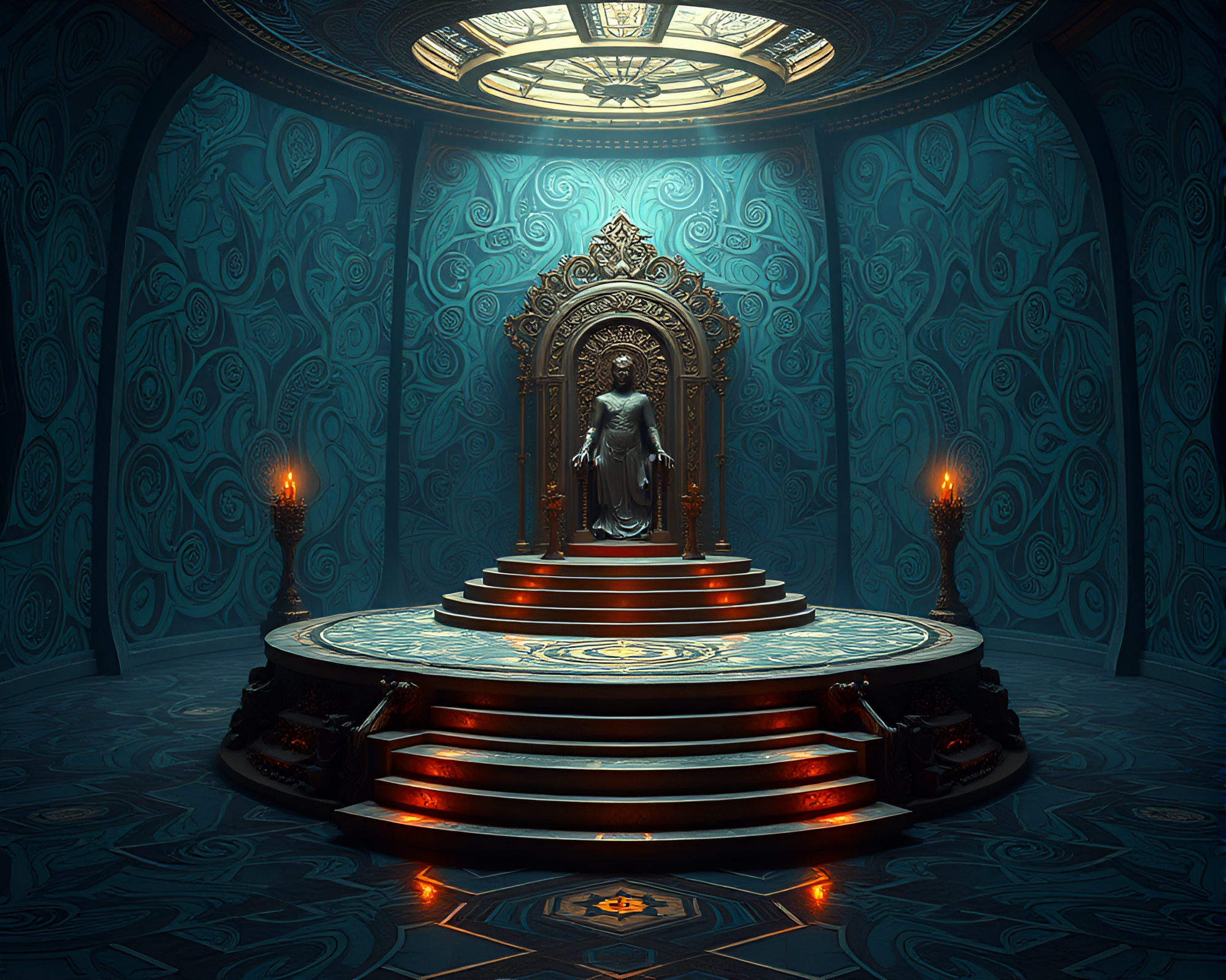 Ethereal Island Throne Room Illuminated by Intricate Patterns – free AI stock image