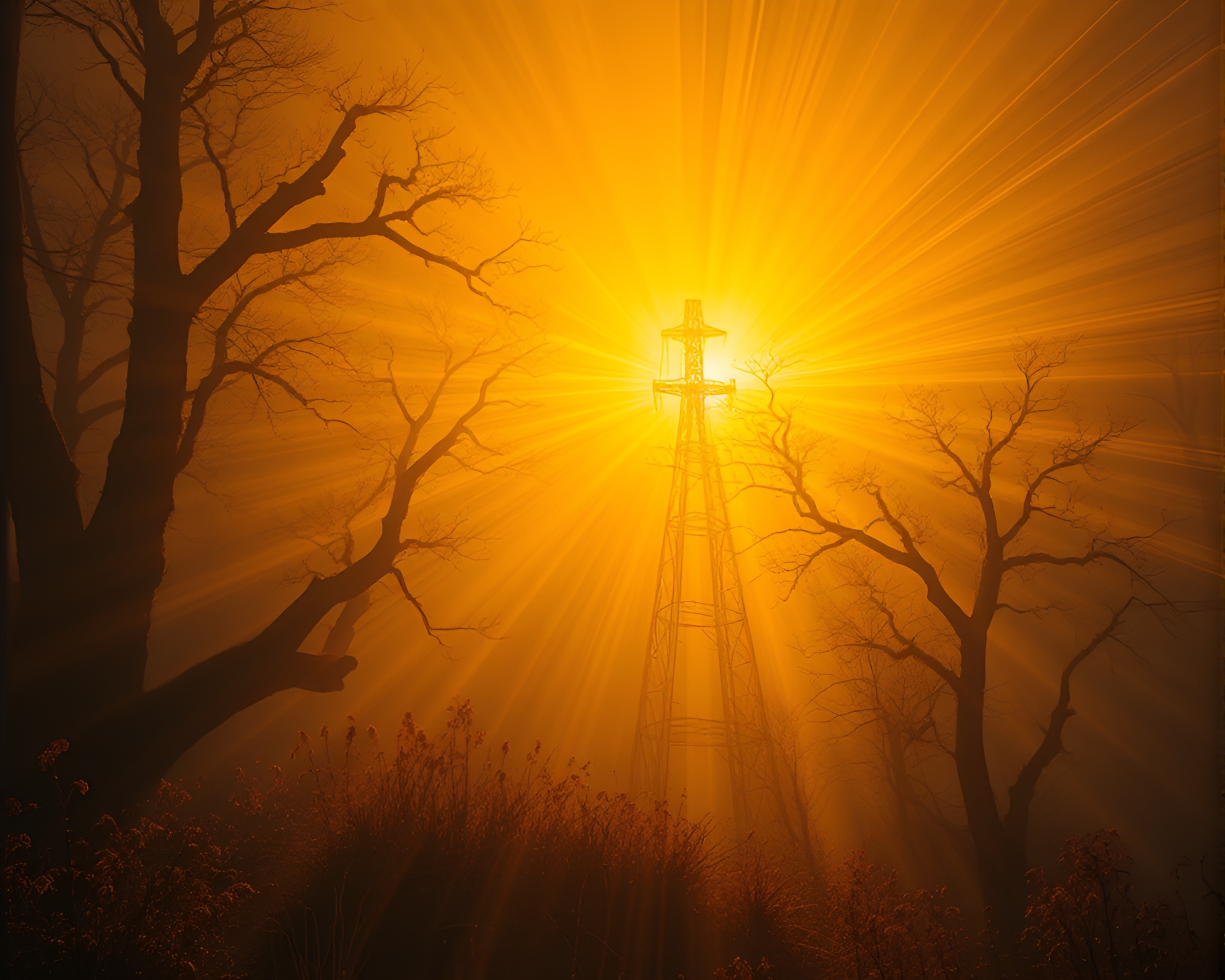 Eldritch Fiber Optics: Golden Morning Revelation – free AI stock image