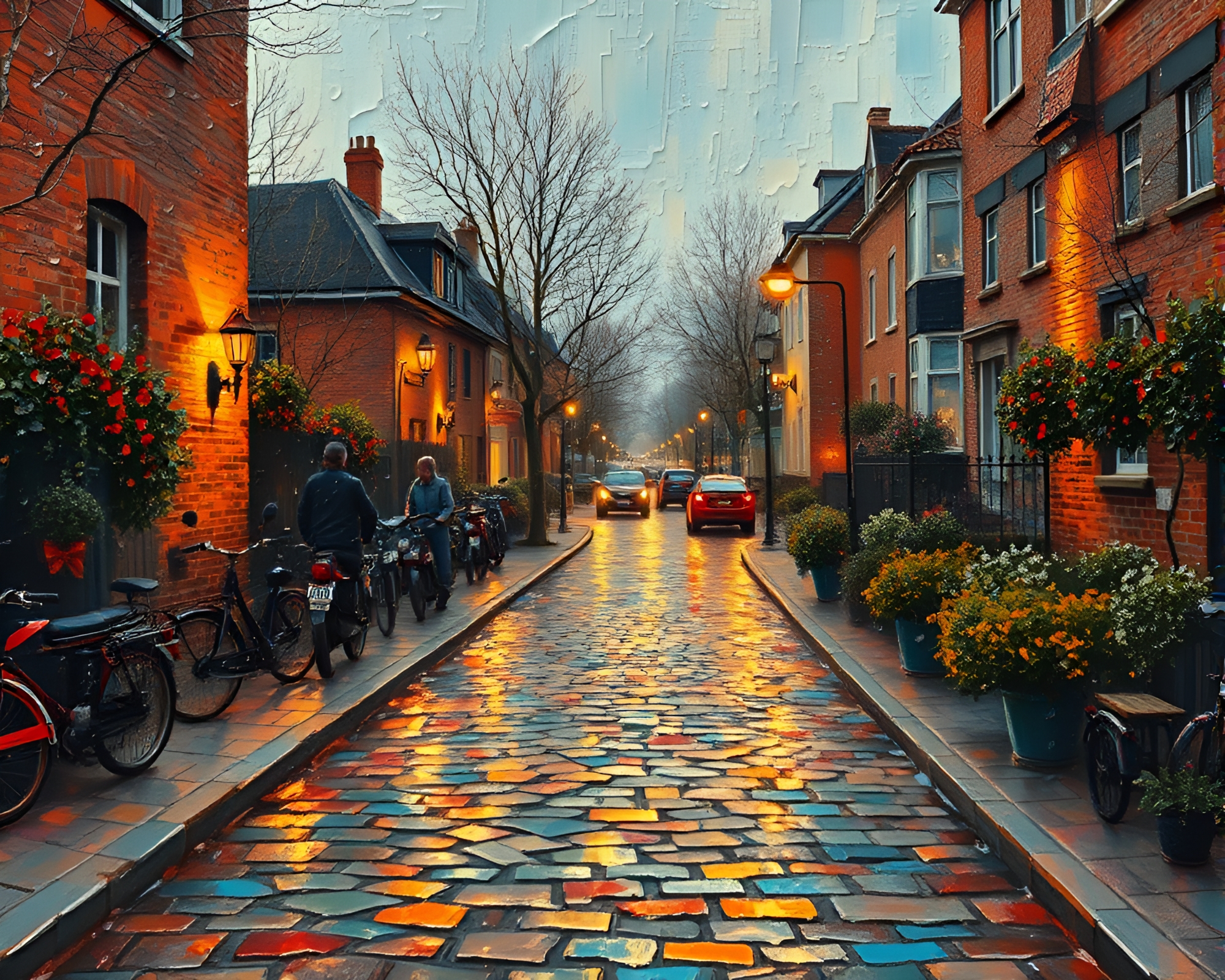 Cobblestone Path Hover Taxi in Copper Tones – free AI stock image