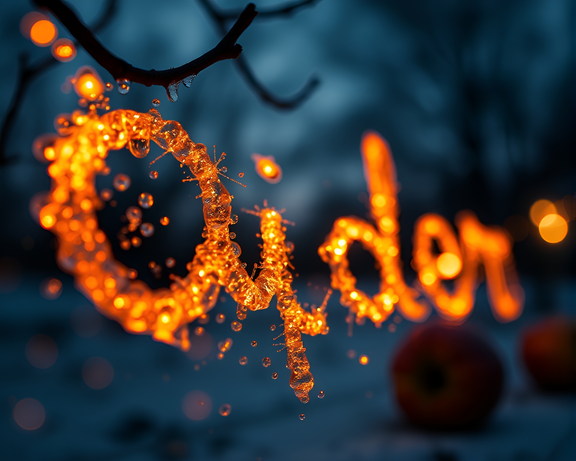 Apple Cider Splash Calligraphy at Dawn – free AI stock image