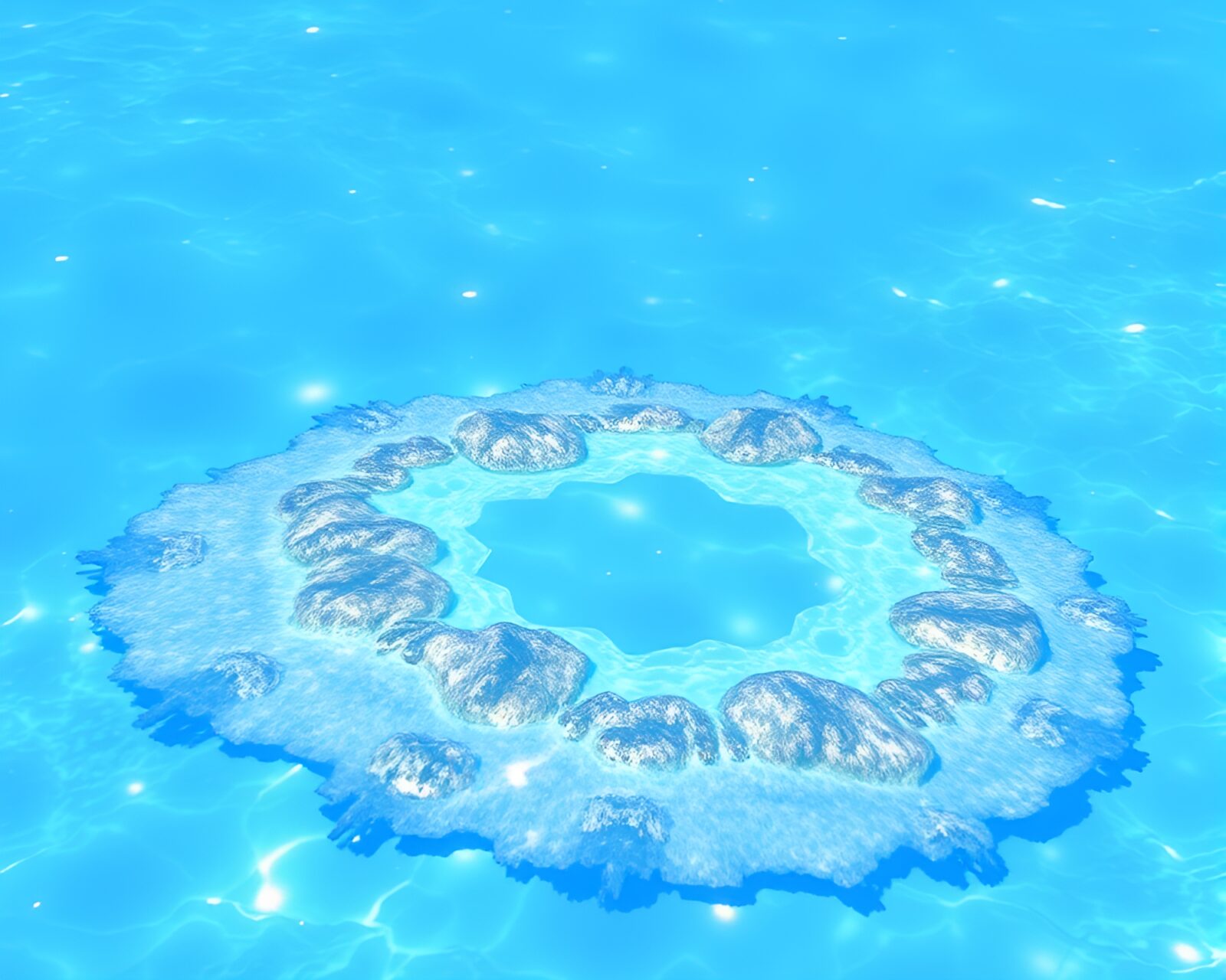 Colorful soap film patterns in coral atoll setting