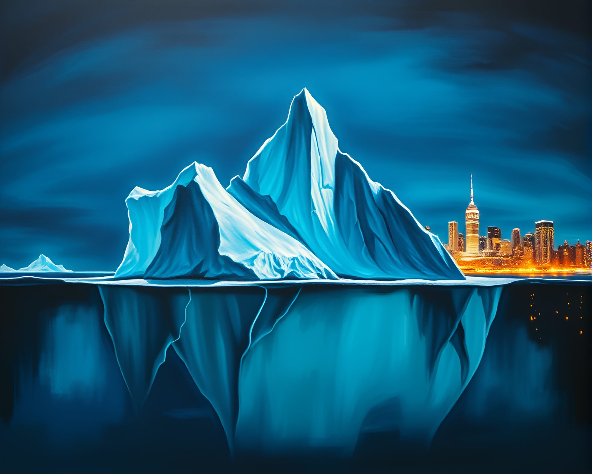 Arctic Iceberg City Lights Graffiti Art – free AI stock image