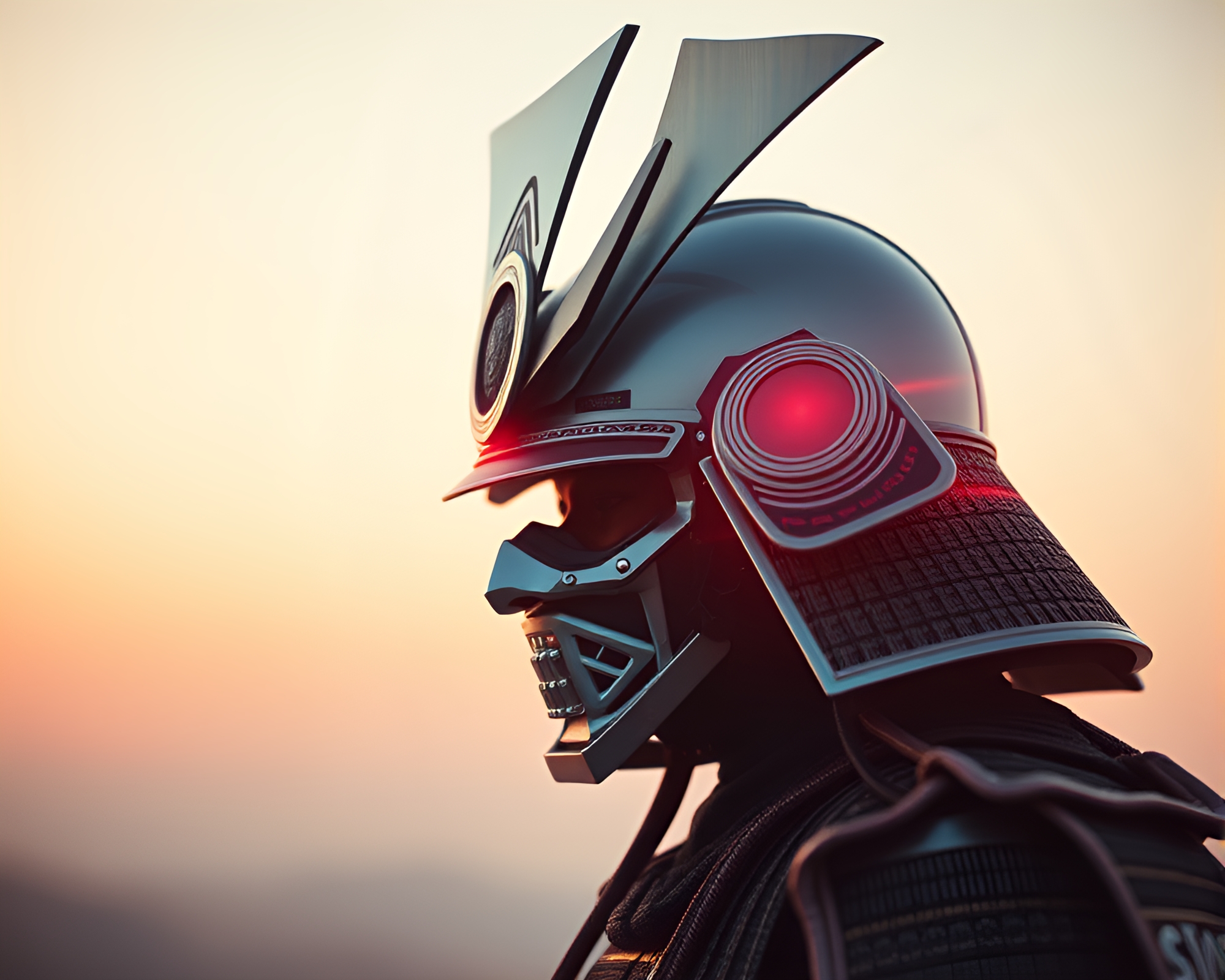 Samurai Zoom Burst: Pastel Dystopian Fantasy Helmet – free AI stock image