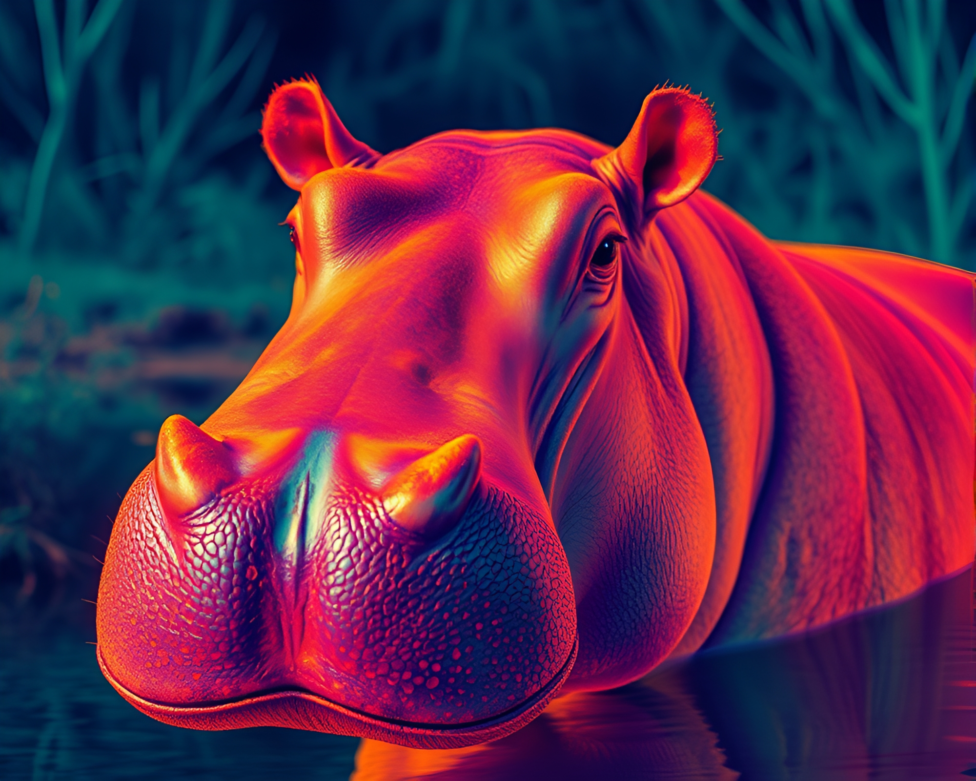 Manga Hippopotamus in Thermal Imaging Color Palette – free AI stock image