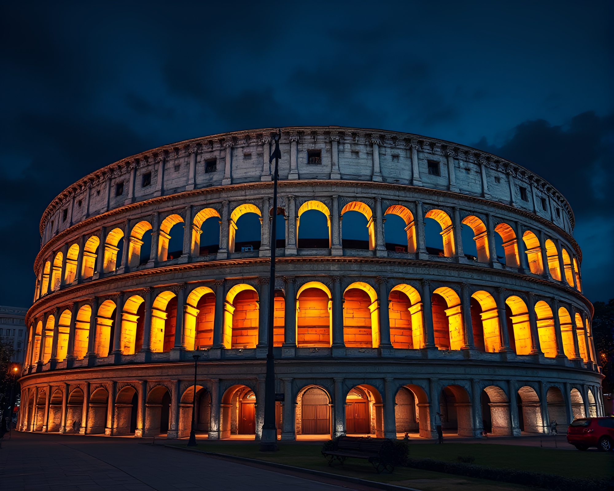 Bioluminescent Glow at Roman Coliseum Architectural Rendering – free AI stock image