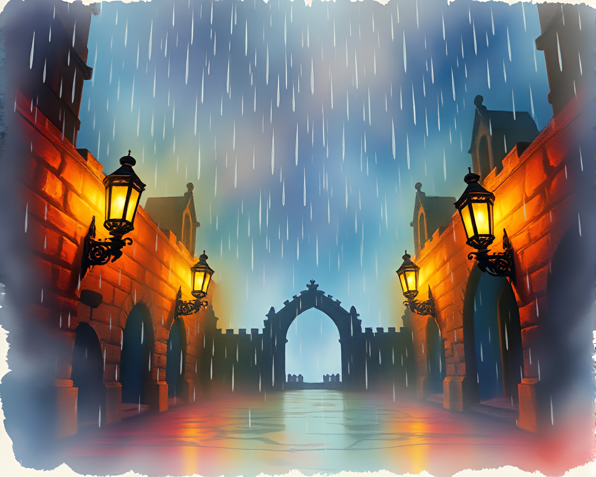 Mesmerizing Rain Droplets in Holographic Dungeon – free AI stock image