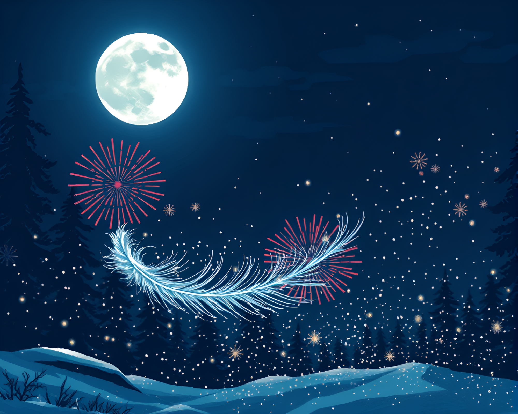 Moonlit Festival: Feather Dusting Wolf in 16-bit Style – free AI stock image
