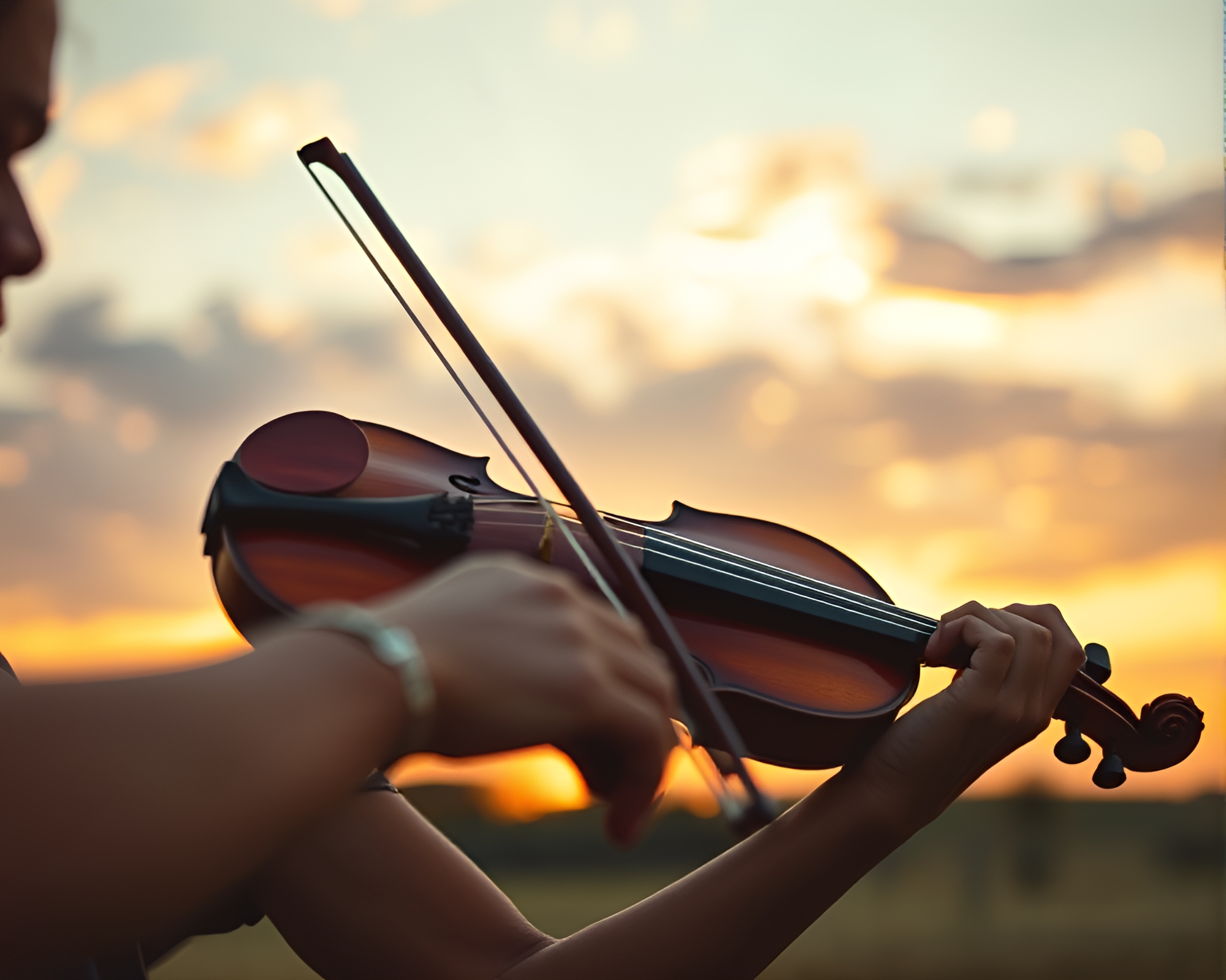 Serene Violinist at Sunrise – free AI stock image