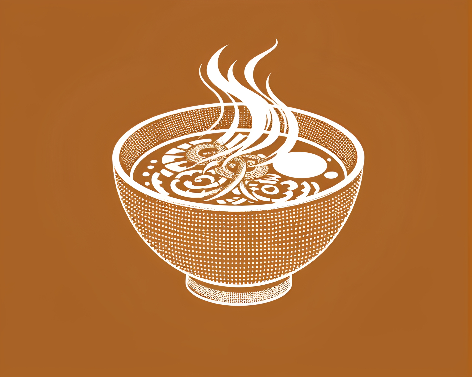 Ramen Bowl in Sepia Halftone Grid Design – free AI stock image