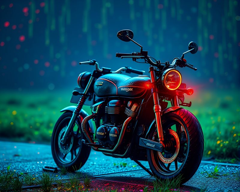 Neon Motorcycle Riding Through Color Field Painting – free AI stock image
