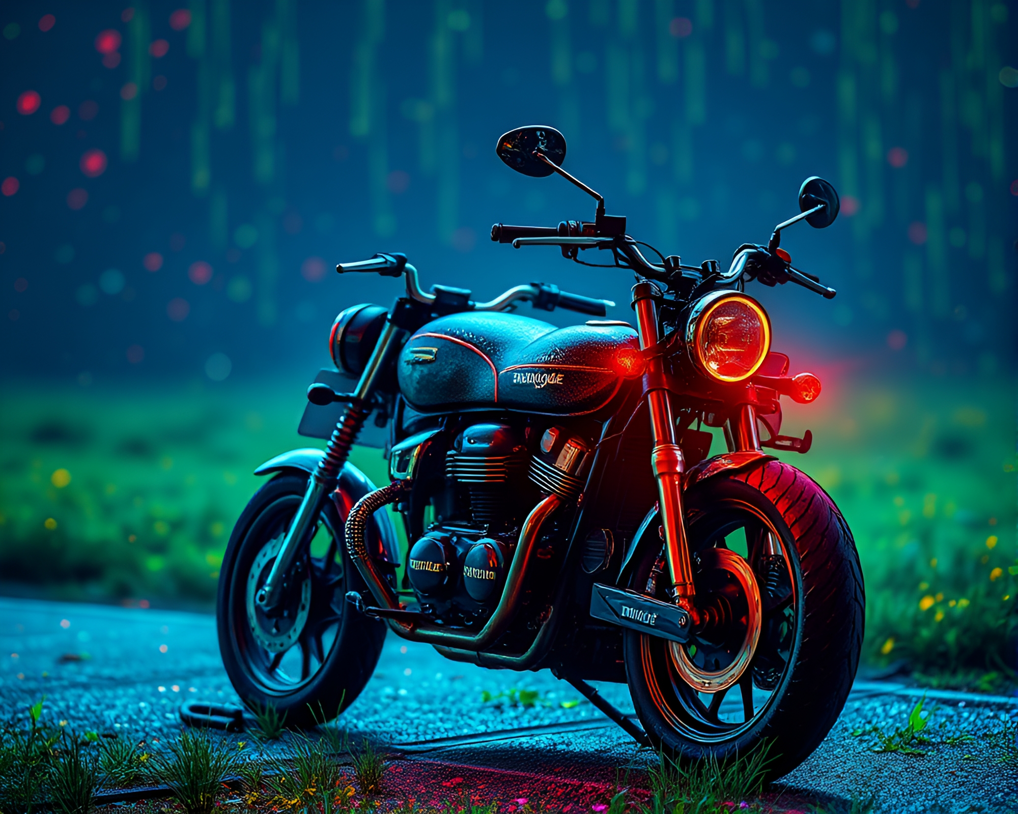Neon Motorcycle Riding Through Color Field Painting – free AI stock image