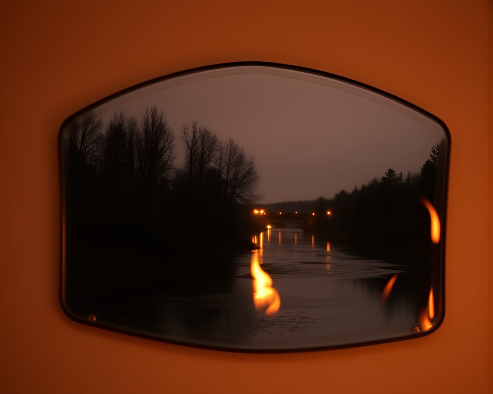 Surreal image of river reflection with fluorescent lighting glow