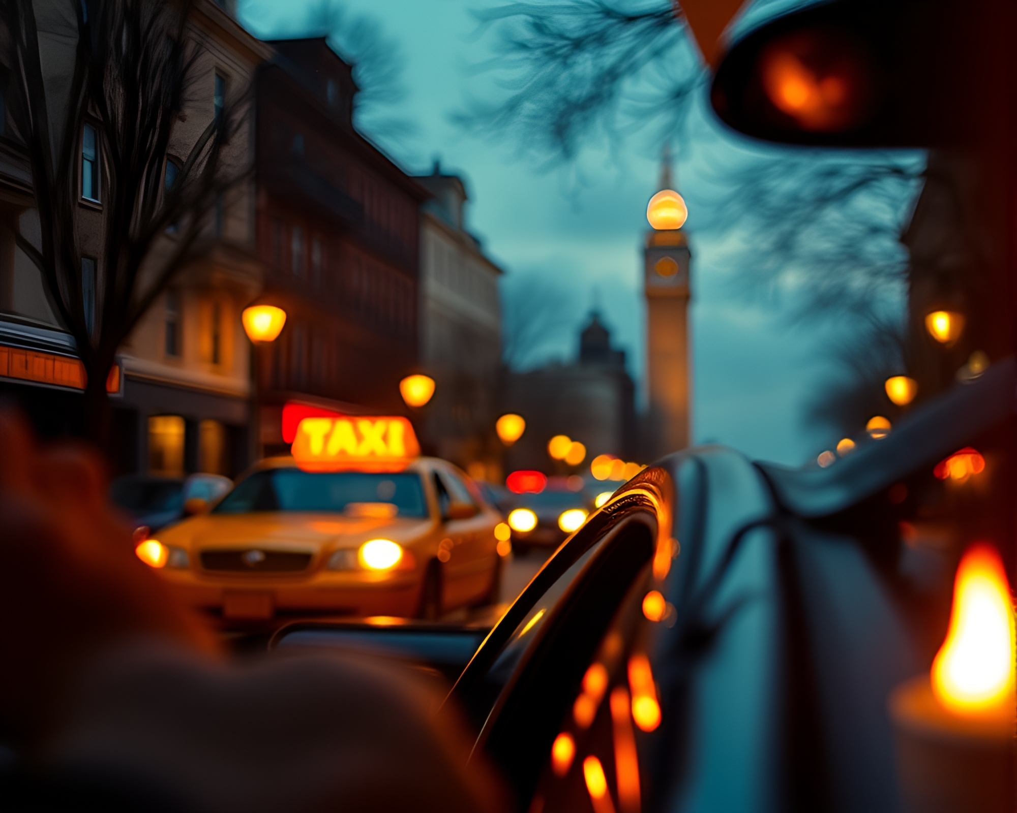Golden Hour Hover Taxi Arrives at Beadwork Festival – free AI stock image