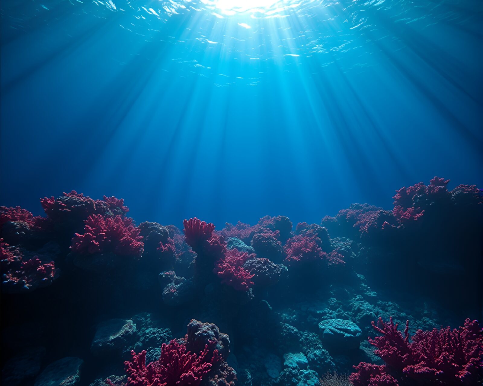 Generative art of coral atoll in sapphire lighting