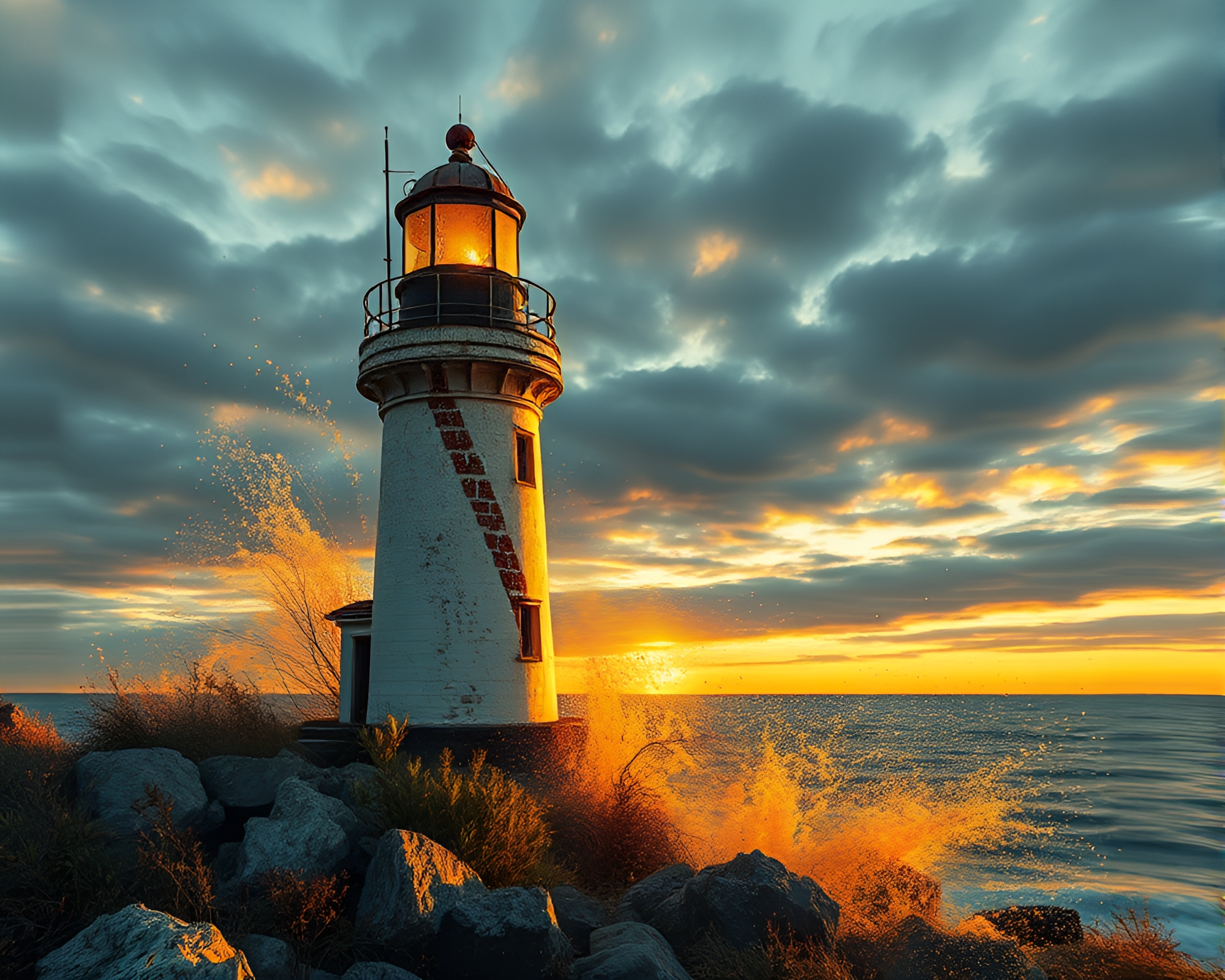 Morning Glow on Abandoned Lighthouse Stitched Pattern – free AI stock image