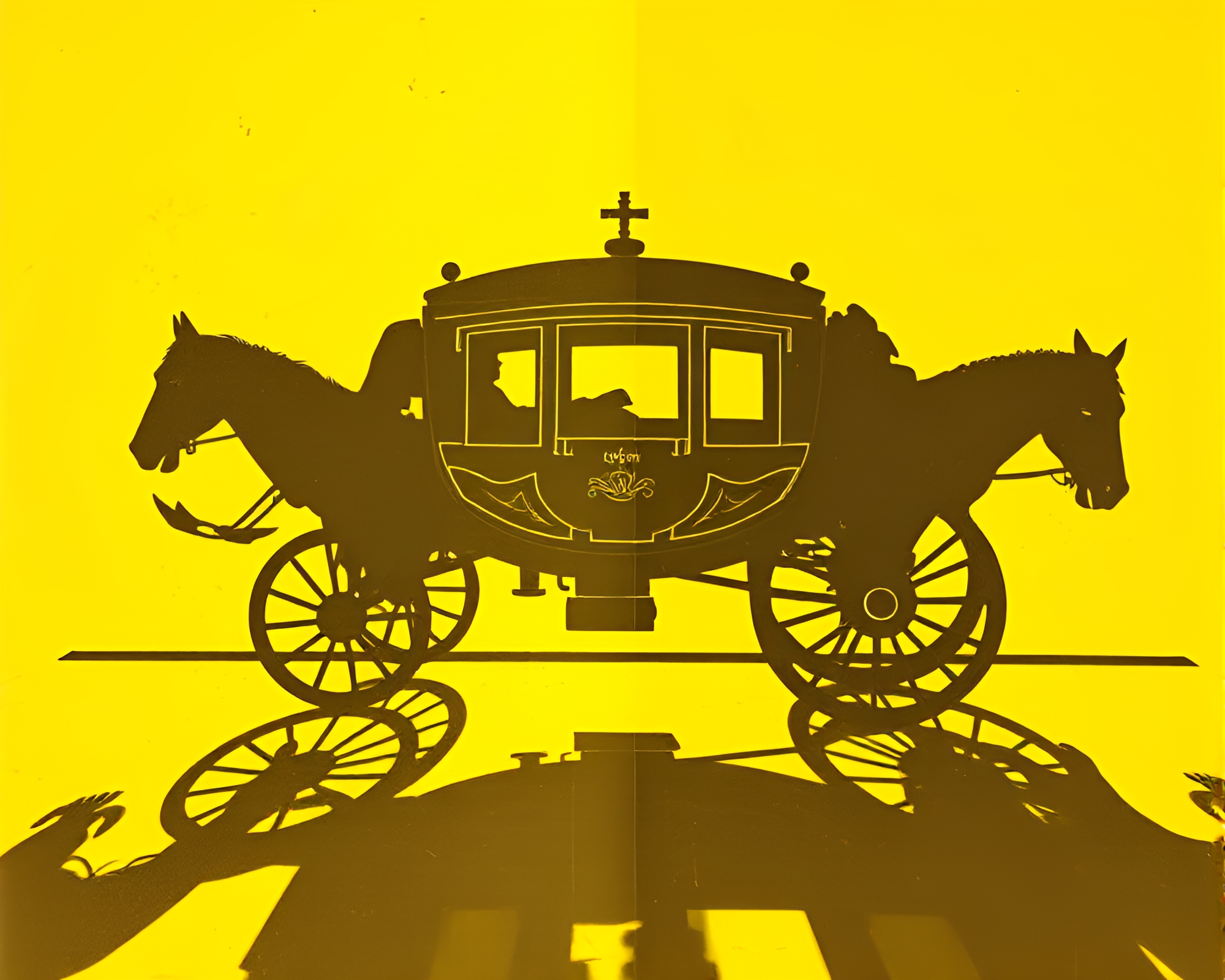 Stagecoach Sunset Silhouette in Yellow Monochrome – free AI stock image