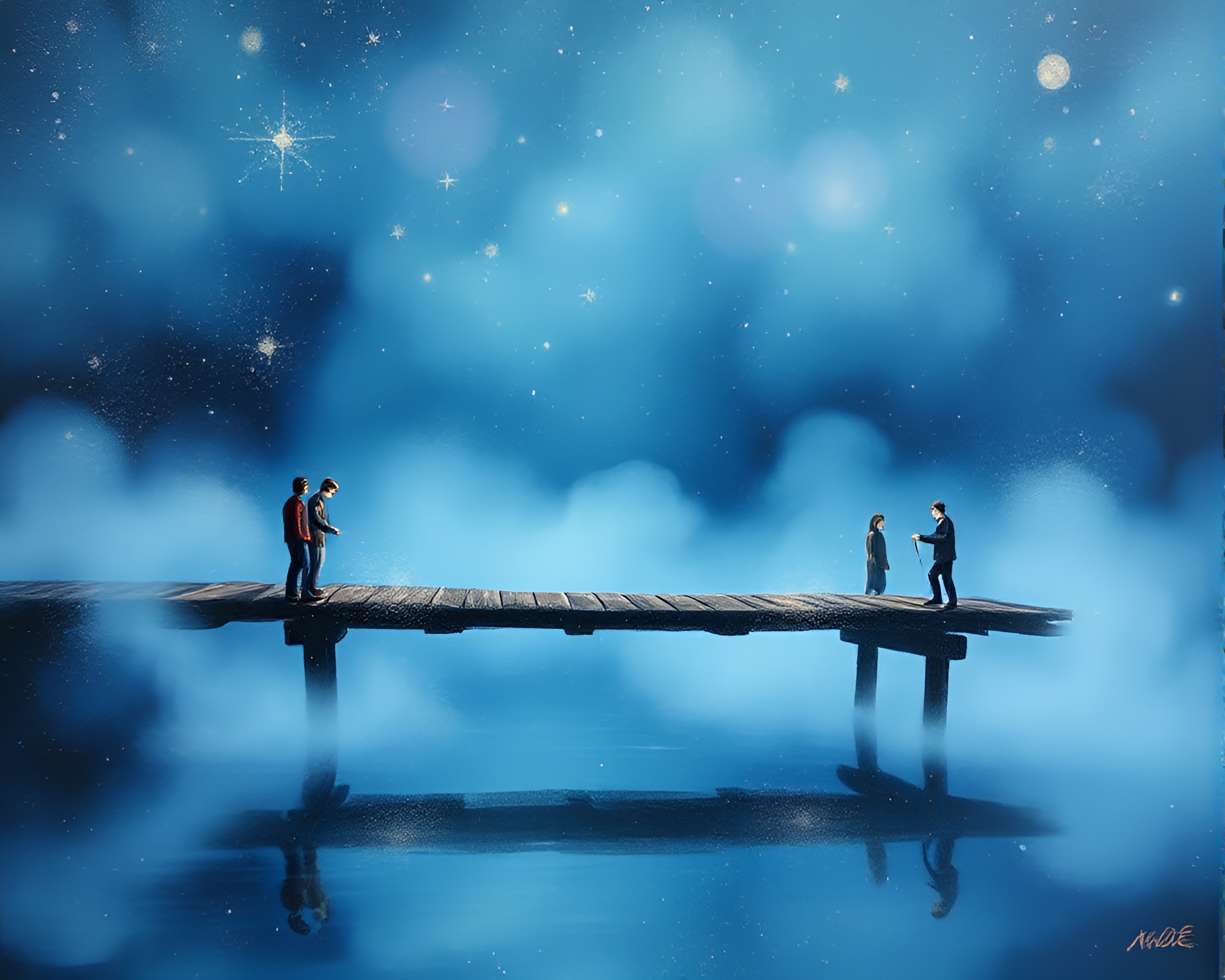 Enchanted Wooden Bridge amidst Stardust Steam Vapor – free AI stock image