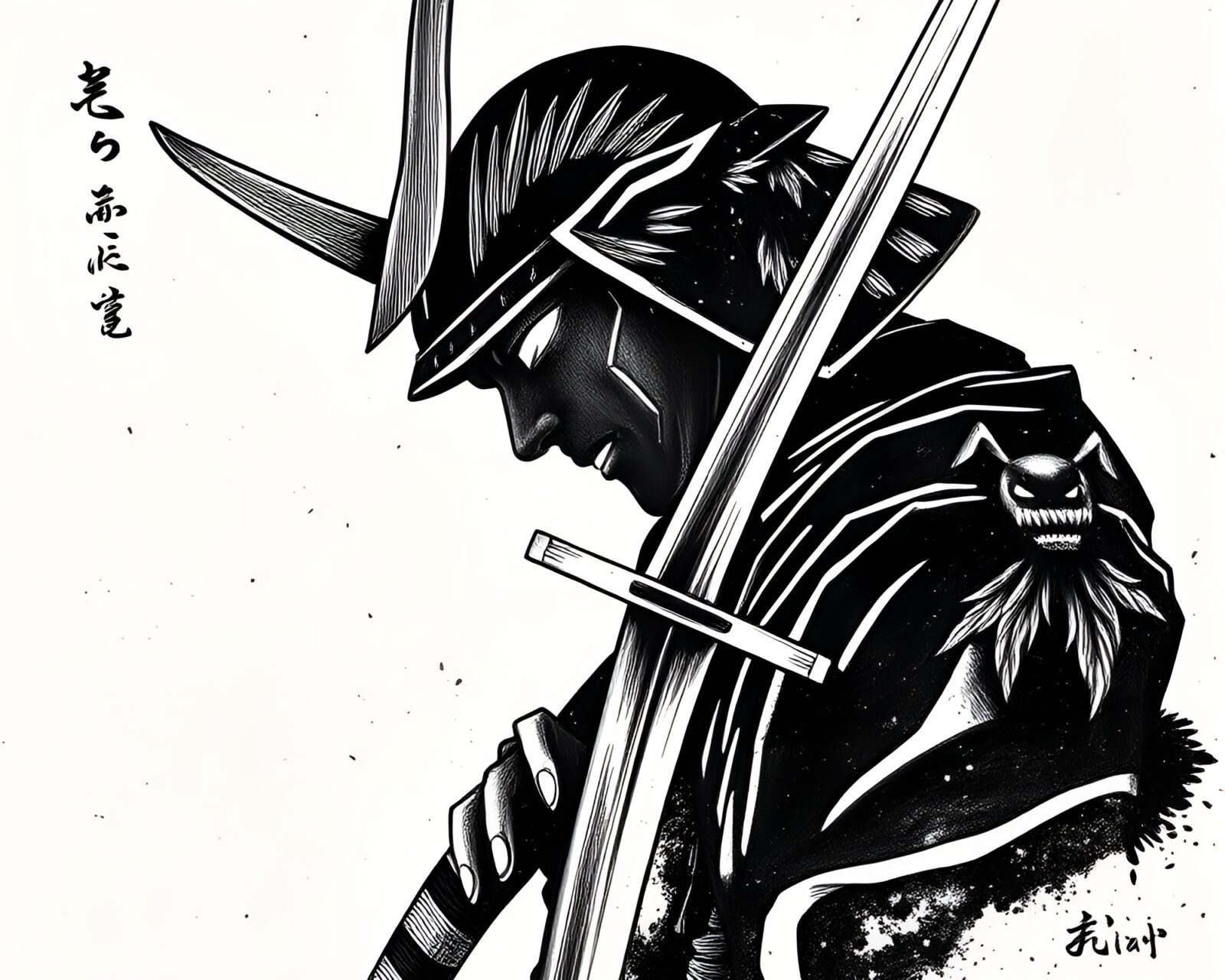 Illustration of a detailed samurai sword in eclipse shadow