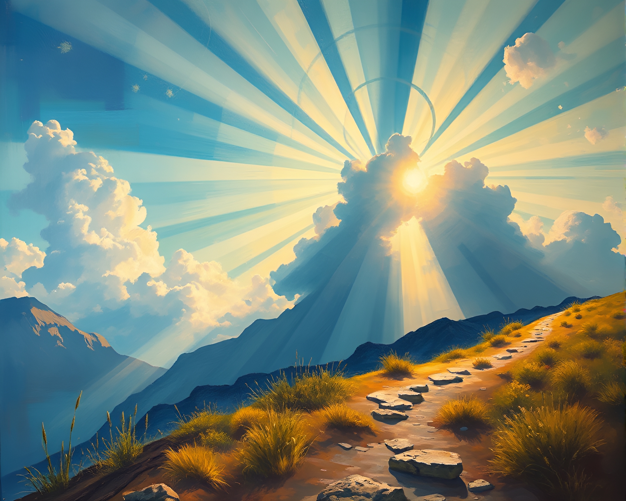 Enchanting Dream Journey Through Frescoed God Rays – free AI stock image