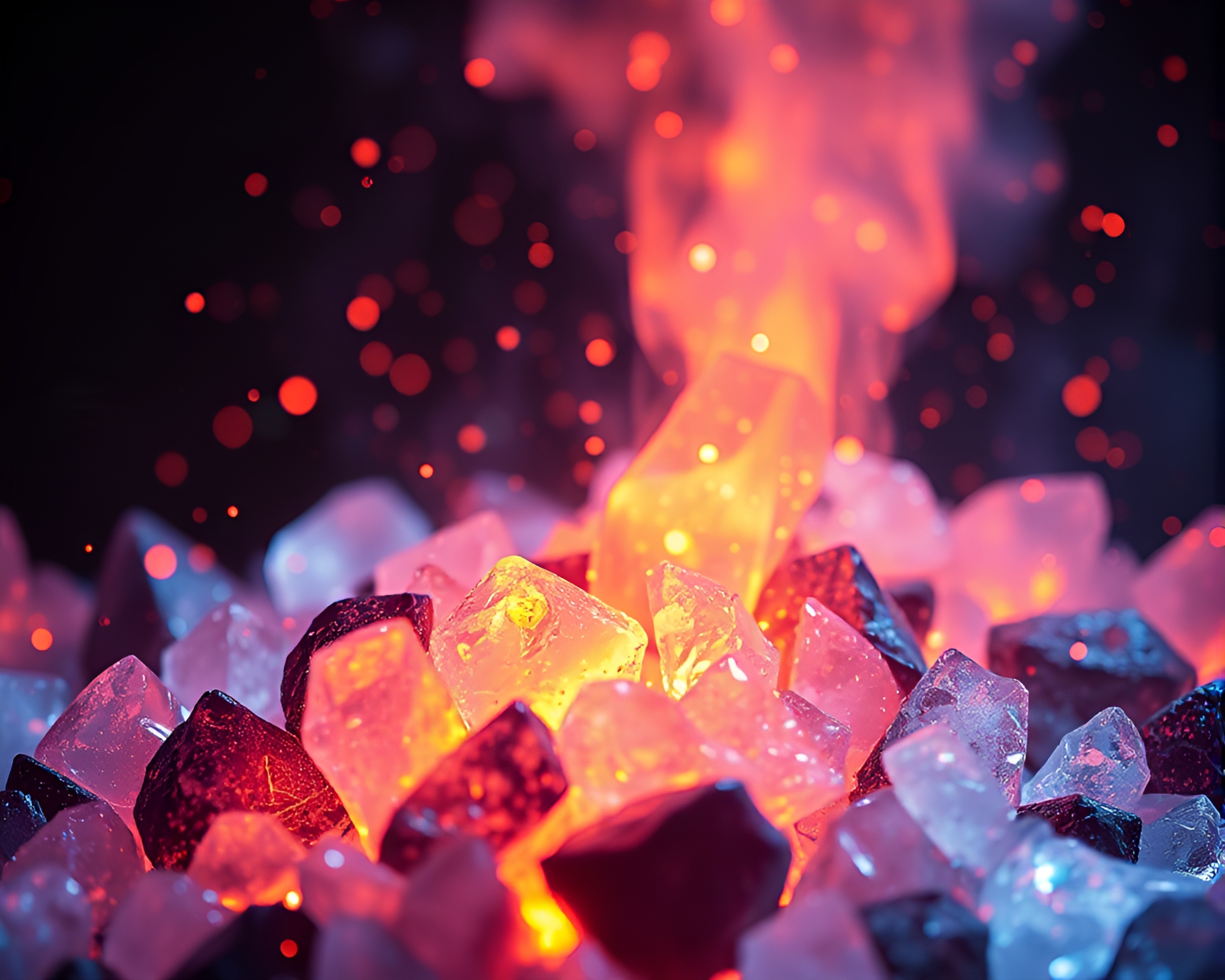 Phosphorescent Crystal Embers Float in Flat Color Composition – free AI stock image
