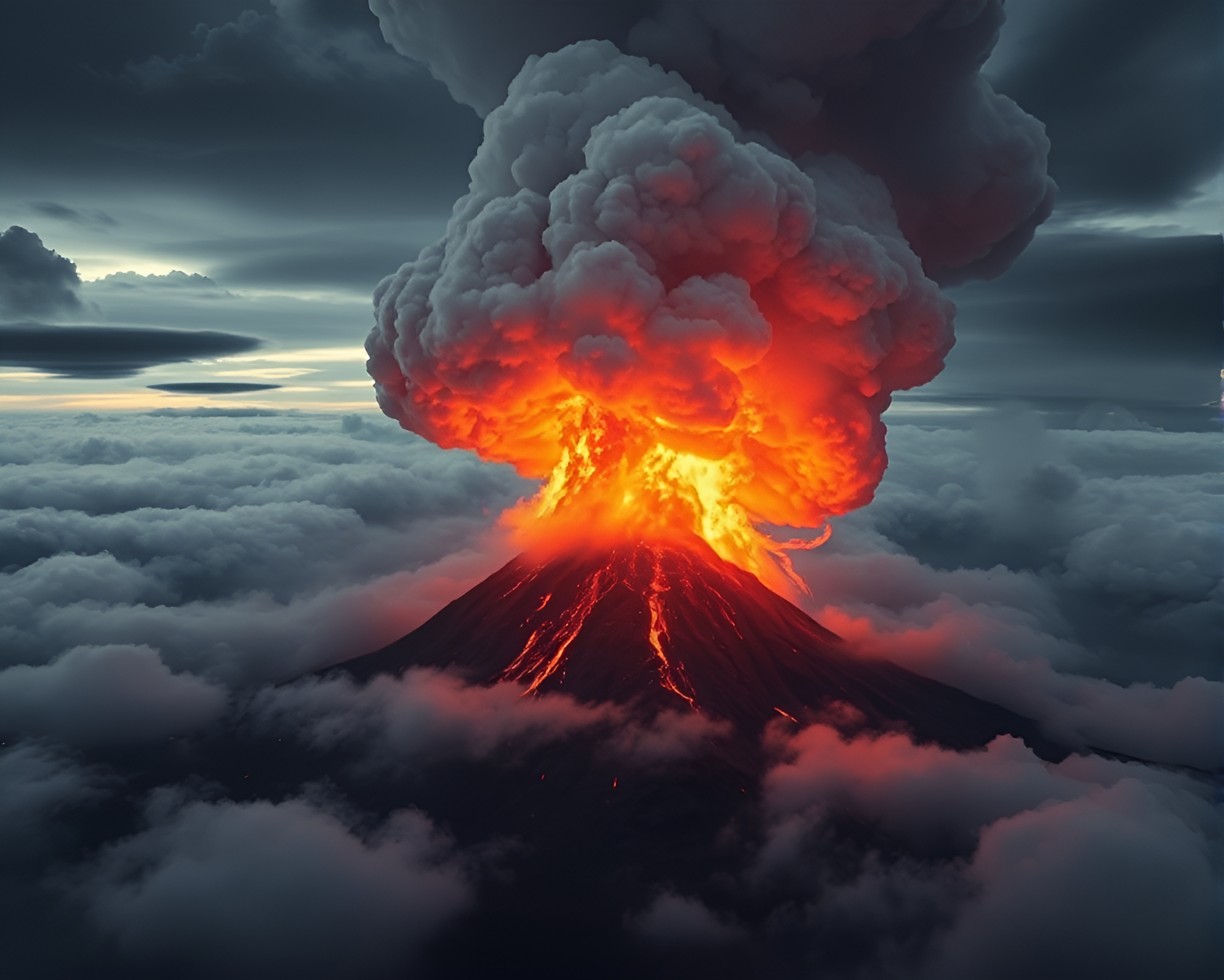 Dramatic Volcanic Island Explosion Cloud in Procedurally Generated Art – free AI stock image