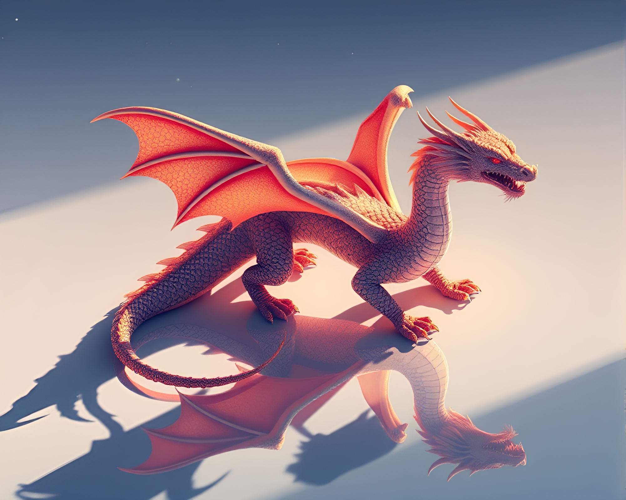 Celestial Dragon Reflections in Isometric Illustration – free AI stock image