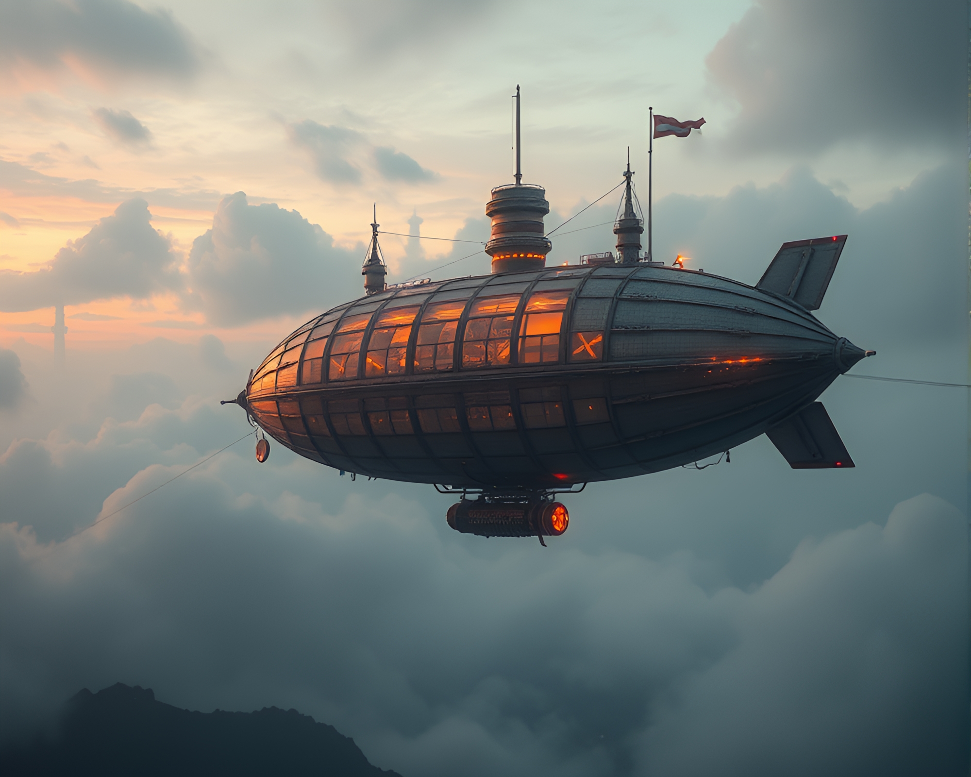 Steampunk Airship Amidst Pastel Floating Embers – free AI stock image