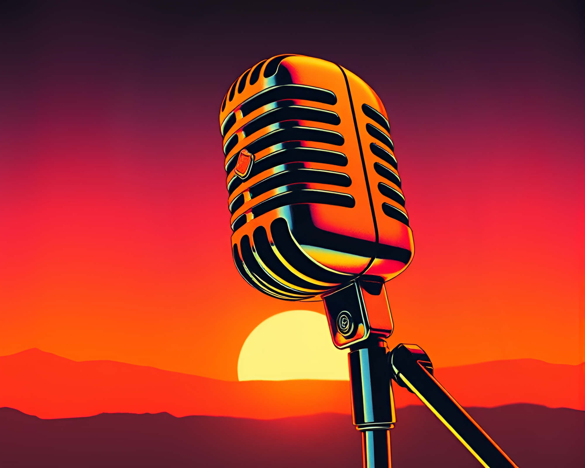 Sunset Retro Microphone Foil Stamping Illustration – free AI stock image
