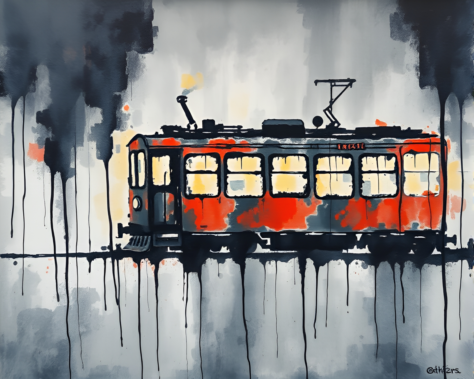 Ink Wash Train Ride: Oil-Rich Texture Delight – free AI stock image