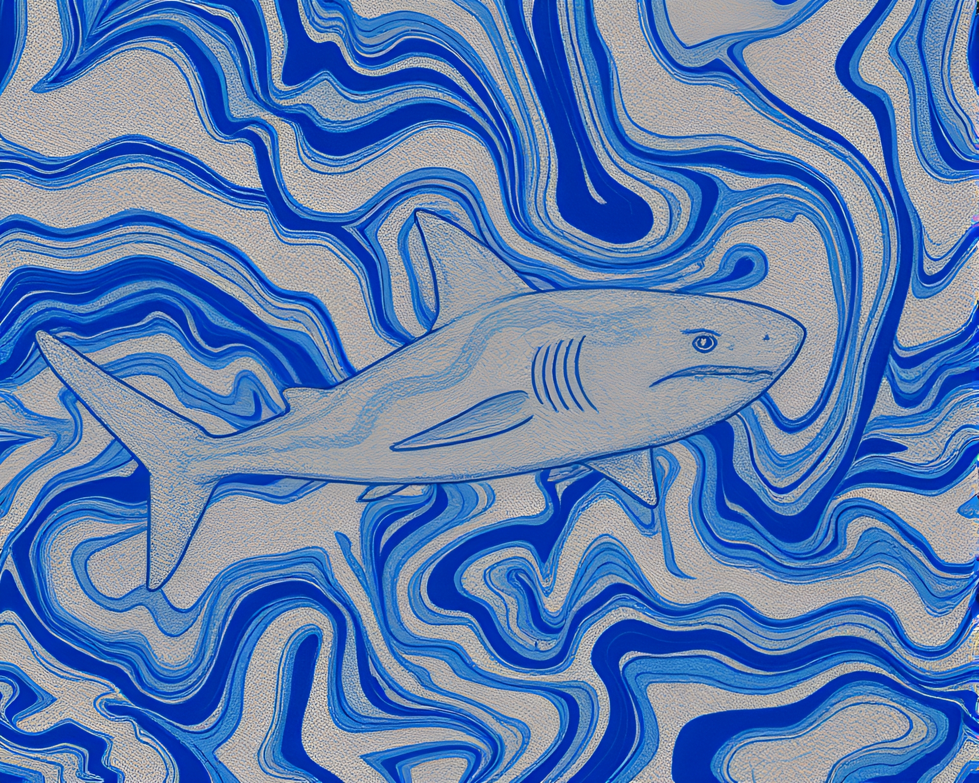 Majestic Shark Swimming in Cobalt Blue Sand Swirls – free AI stock image
