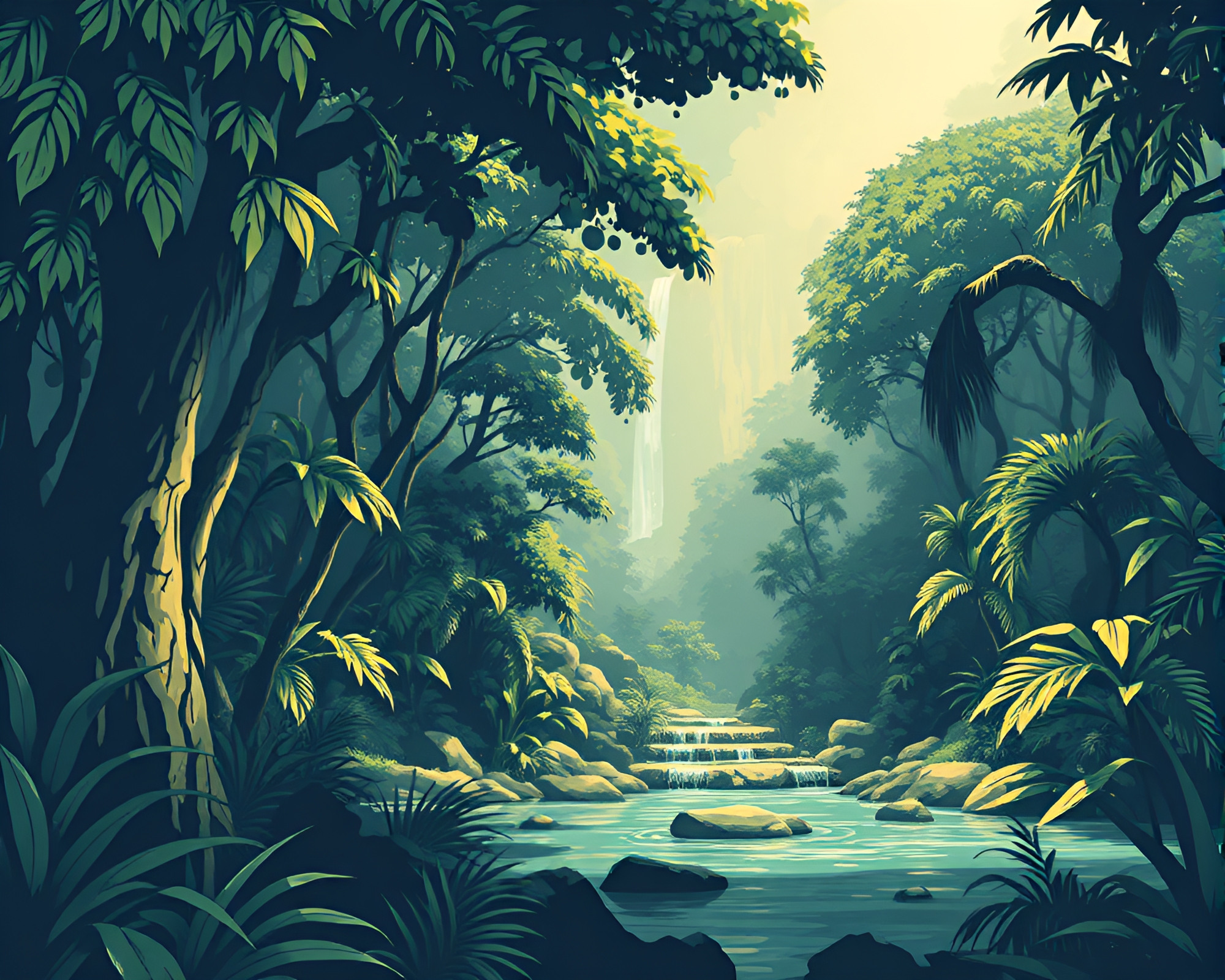 Foliage Geyser Canopy in Vector Art Style – free AI stock image