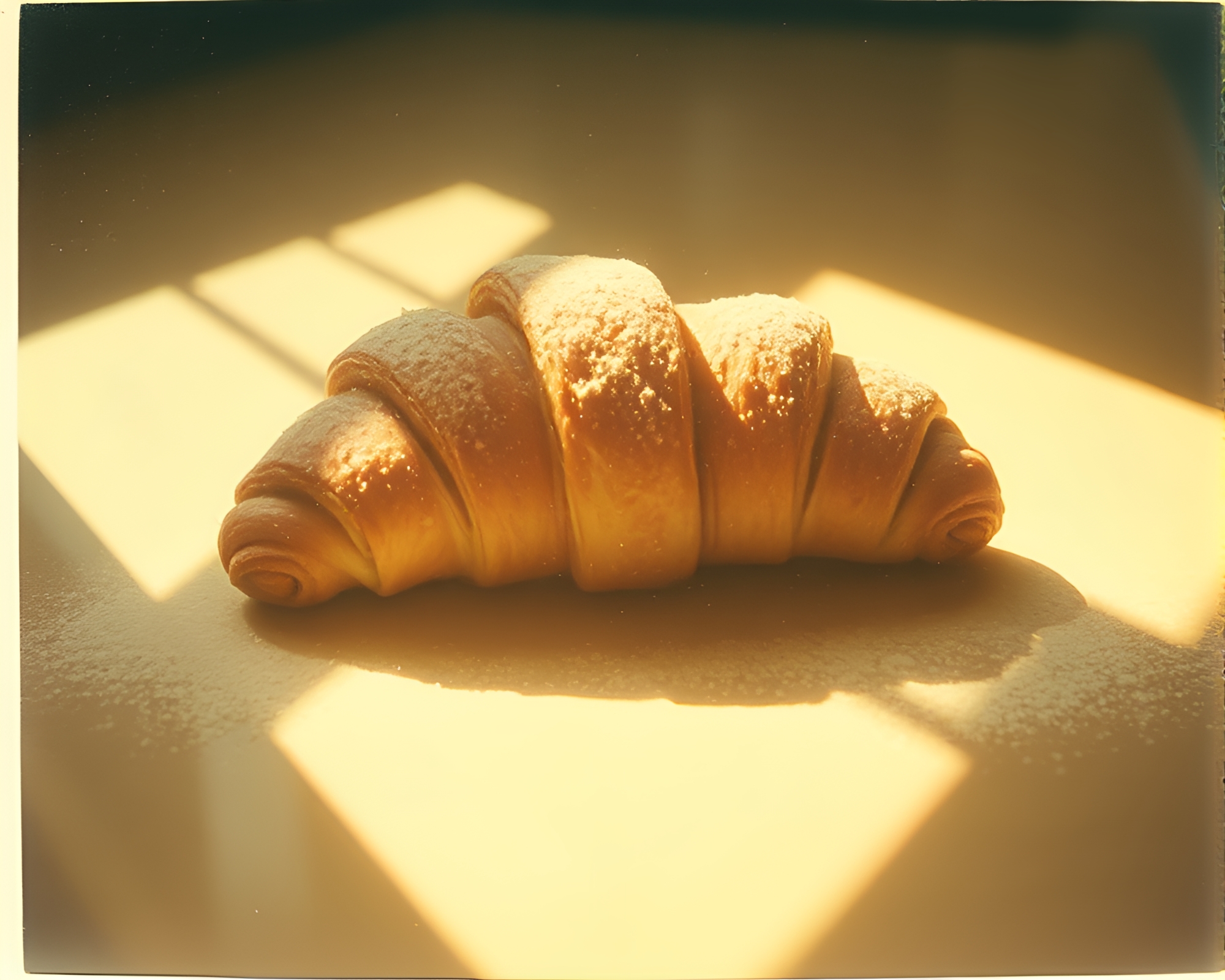 Croissant in Sunbeam Dust Overlay Polaroid Frame – free AI stock image