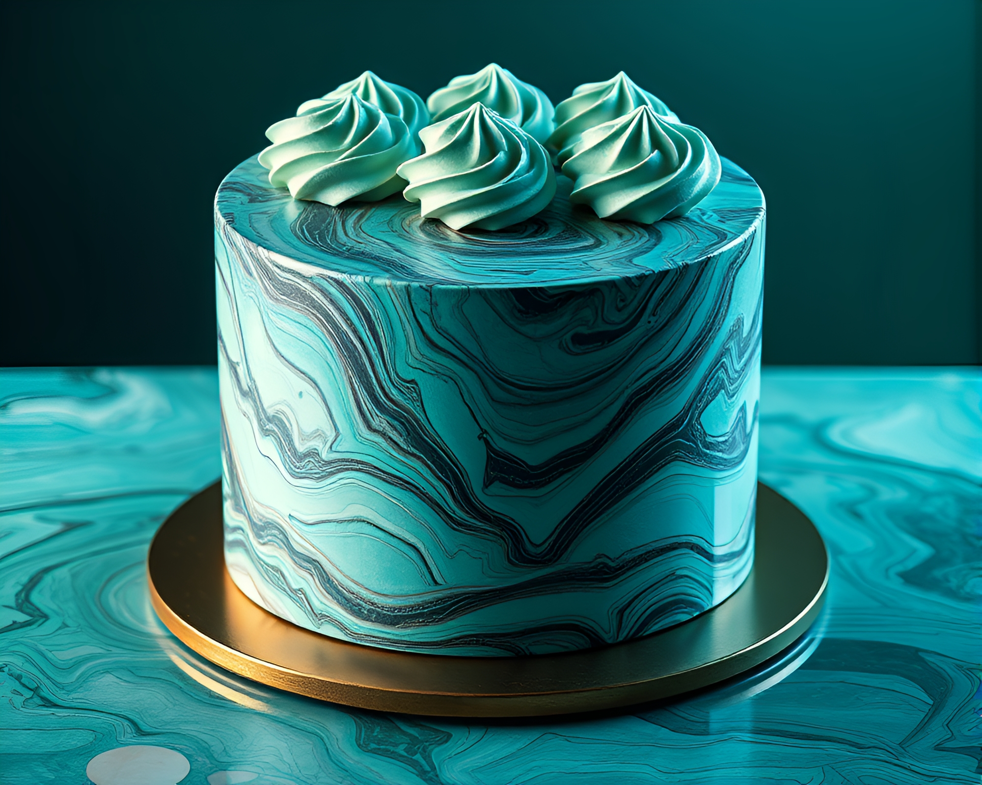 Marbled Glitch: Tranquil Teal Cake Etchings – free AI stock image