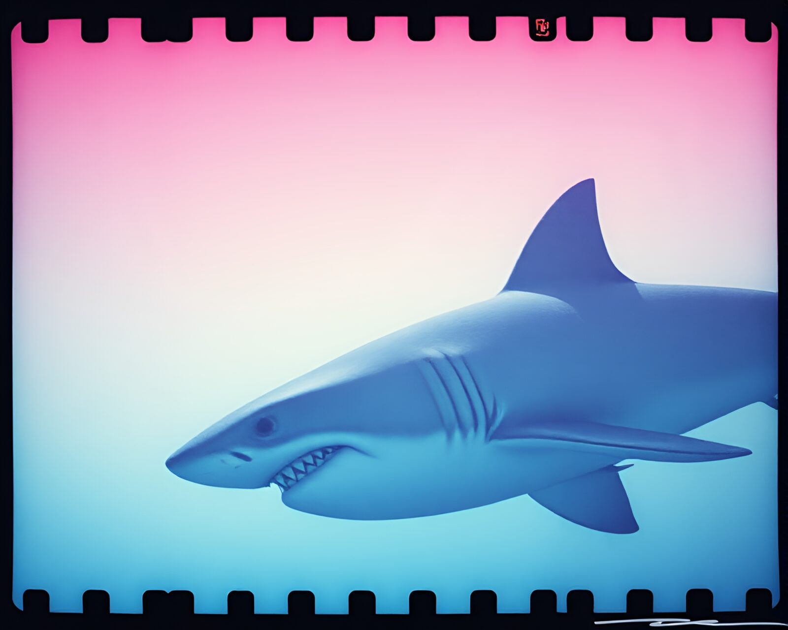 Dreamlike scene of a shark swimming through pastel gradients
