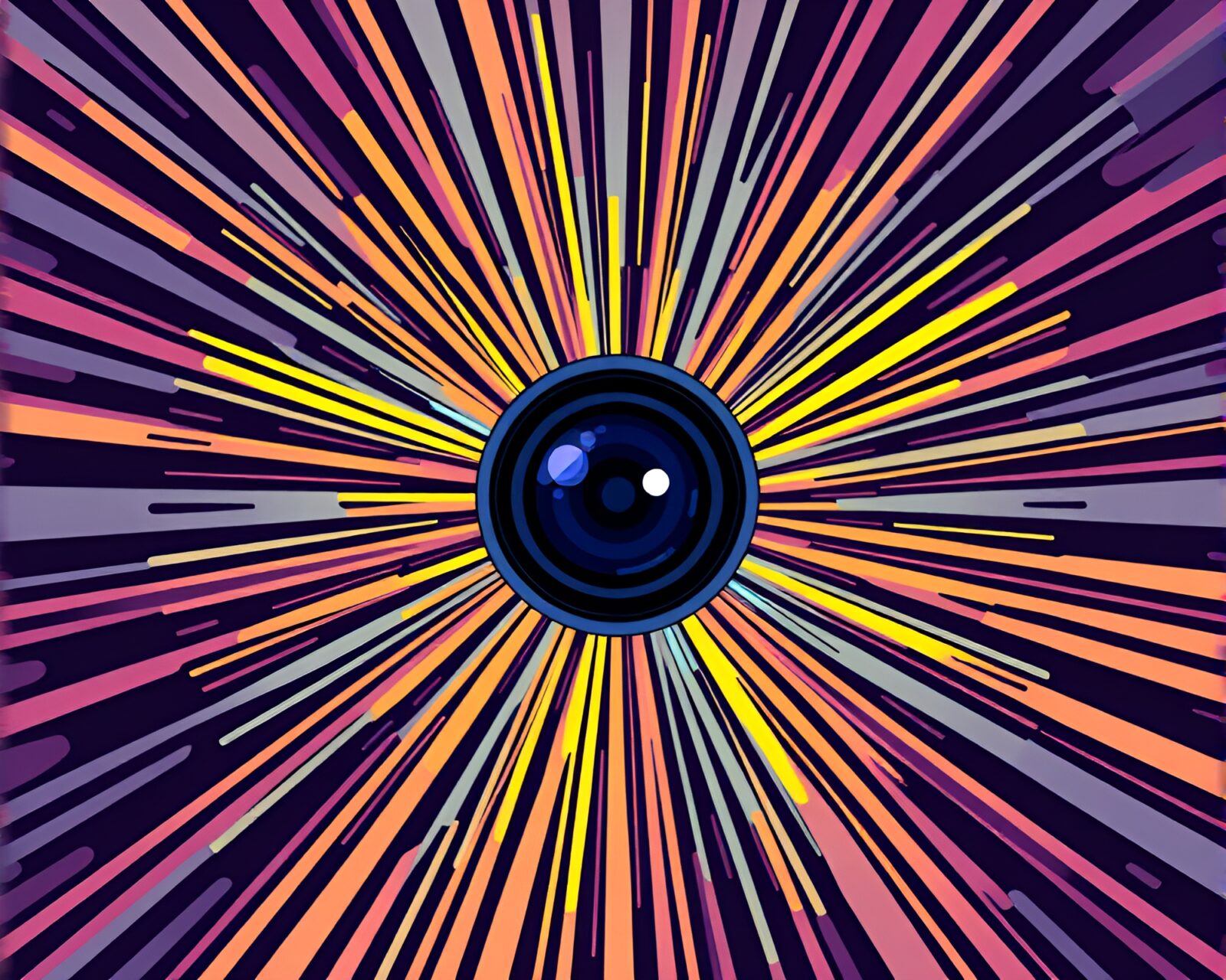 Cartoon city skyline with vibrant starburst colors and symmetrical composition