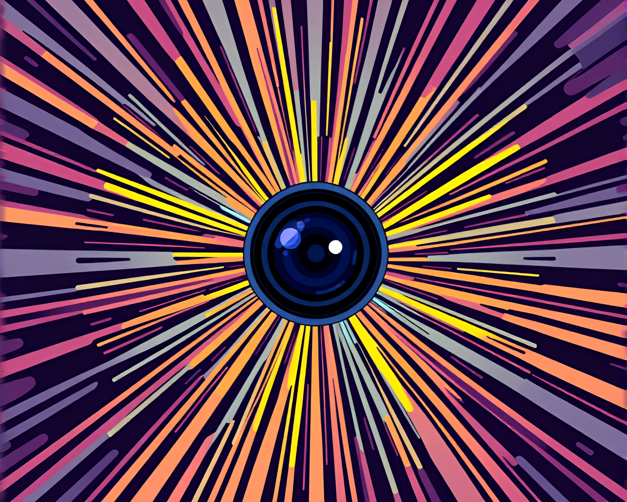 Colorful Camera Cityscape with Radial Symmetry – free AI stock image