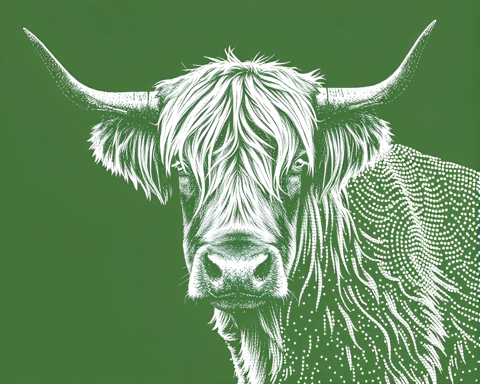 Highland Cow Stippling Mosaic in Monochrome Green – free AI stock image