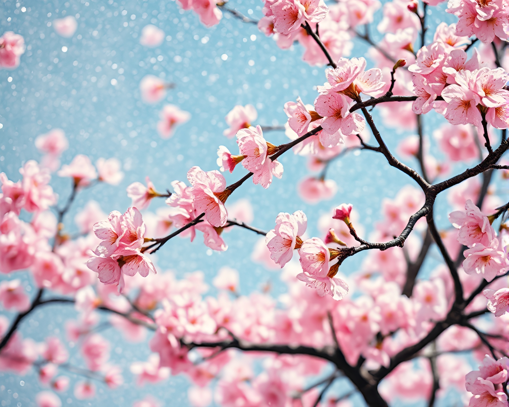 Enchanting Cherry Blossom Tree Mural with Metallic Sparkle – free AI stock image